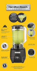 Hamilton Beach Commercial® 908®R bármixer, HBB908R-CE, 1 LE, 1,3 literes polikarbonát tartály, 2 sebesség, 220-240 V, Black Kitchen Naty Shop