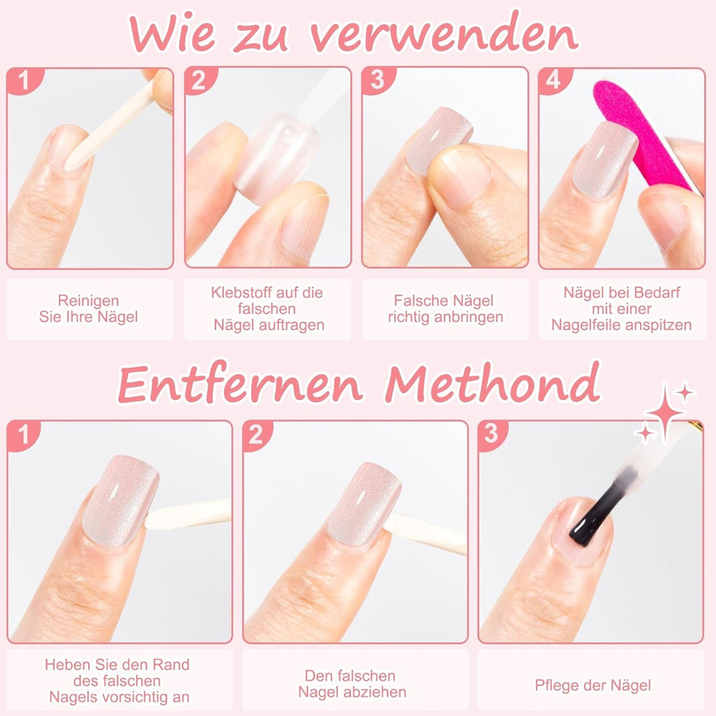 Kiiwah 48 bucăți unghii scurte pătrate, unghii artificiale roz pentru lipit, vârfuri de unghii scurte, vârfuri de unghii false