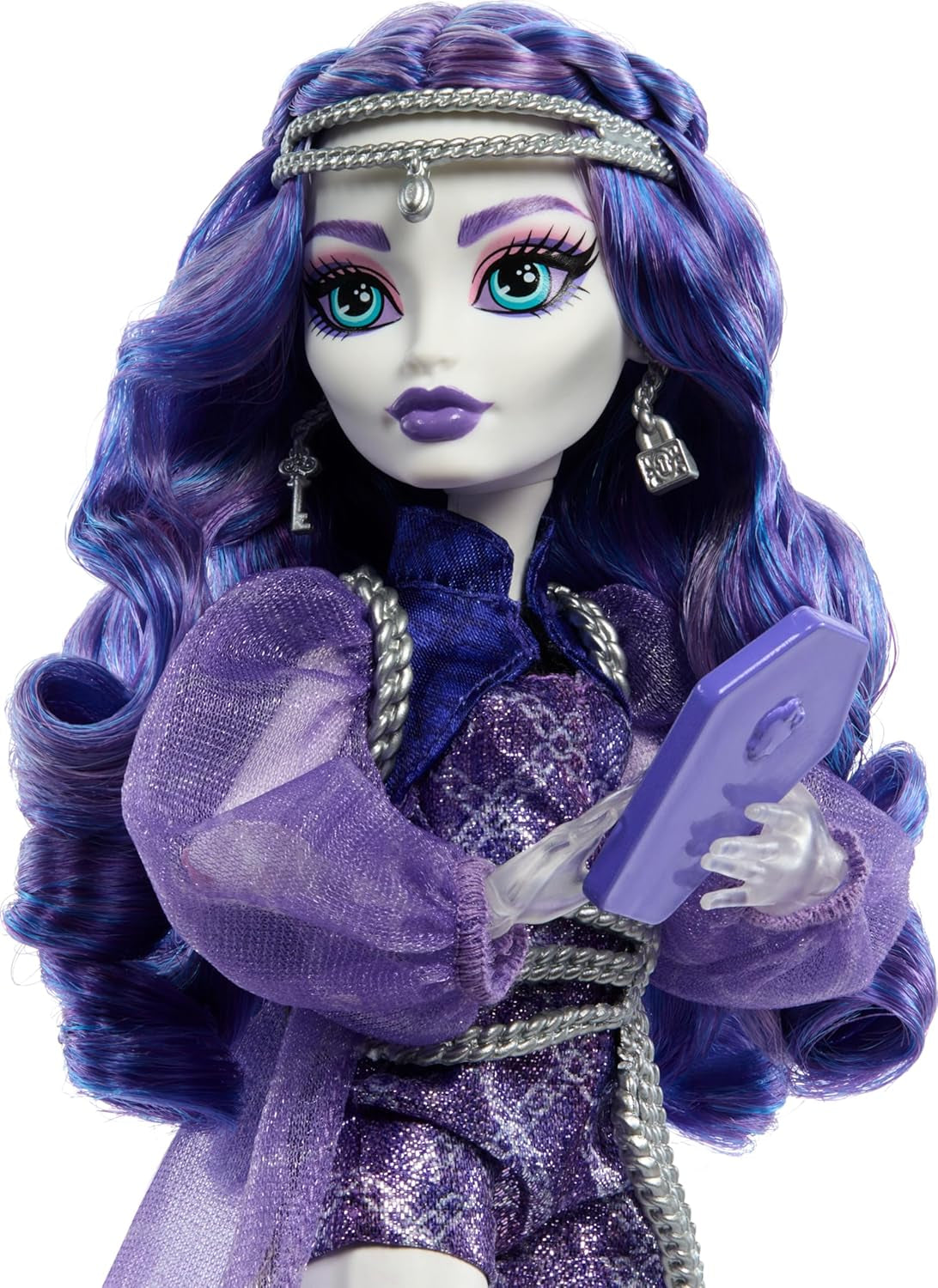 Monster High Spectra Vondergeist baba Rhuen Ferrettel és olyan kiegészítőkkel, mint a hátizsák, táblagép, snackek és egyebek, HXH77 Naty Shop babák