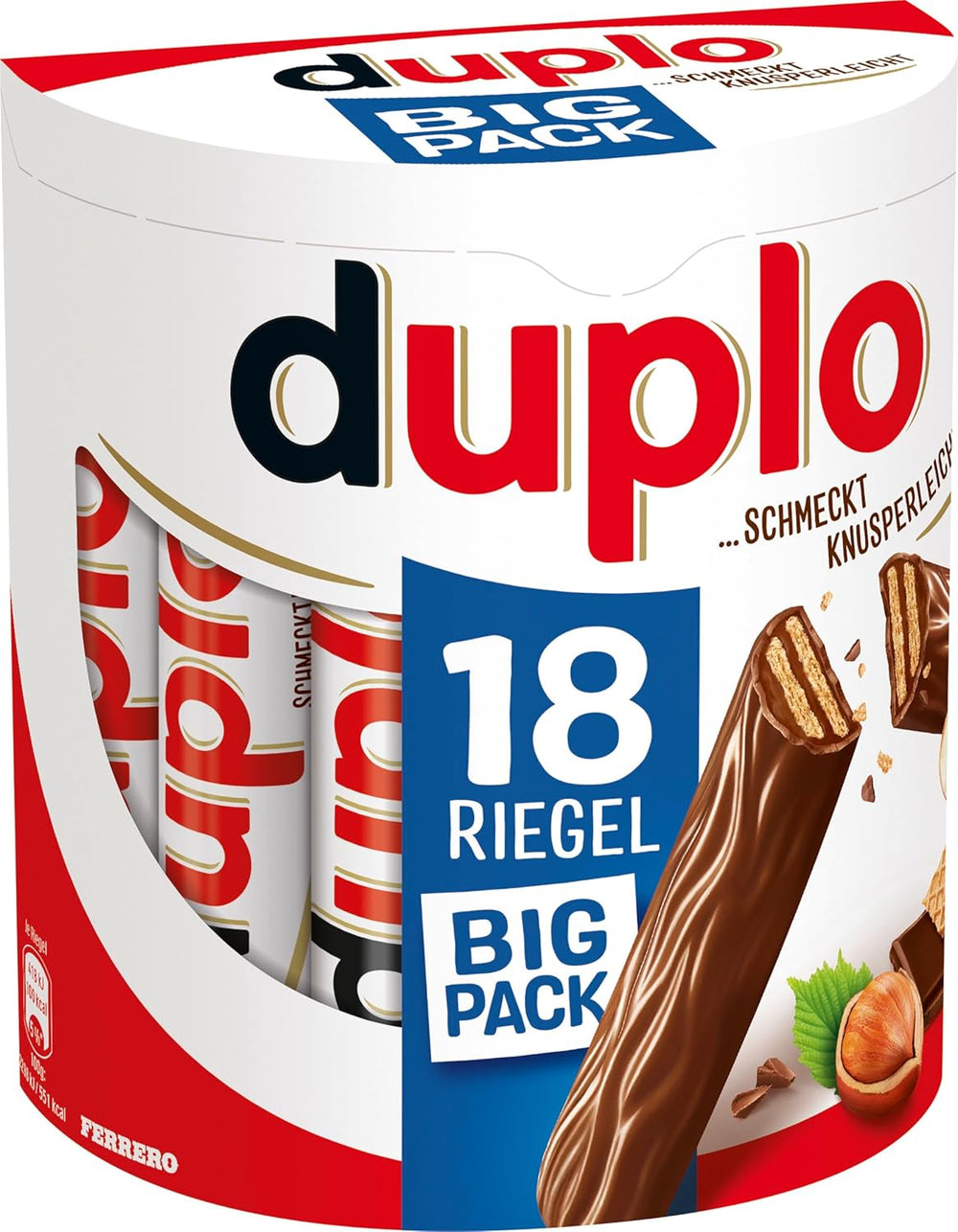 Ferrero duplo nagy csomag - Csokoládészeletek finom nugátkrémmel, ropogós ostyával és finom tejcsokoládéval - Farsangi és Mardi Gras édességek - 15 csomag, 18 darab, külön-külön csomagolva