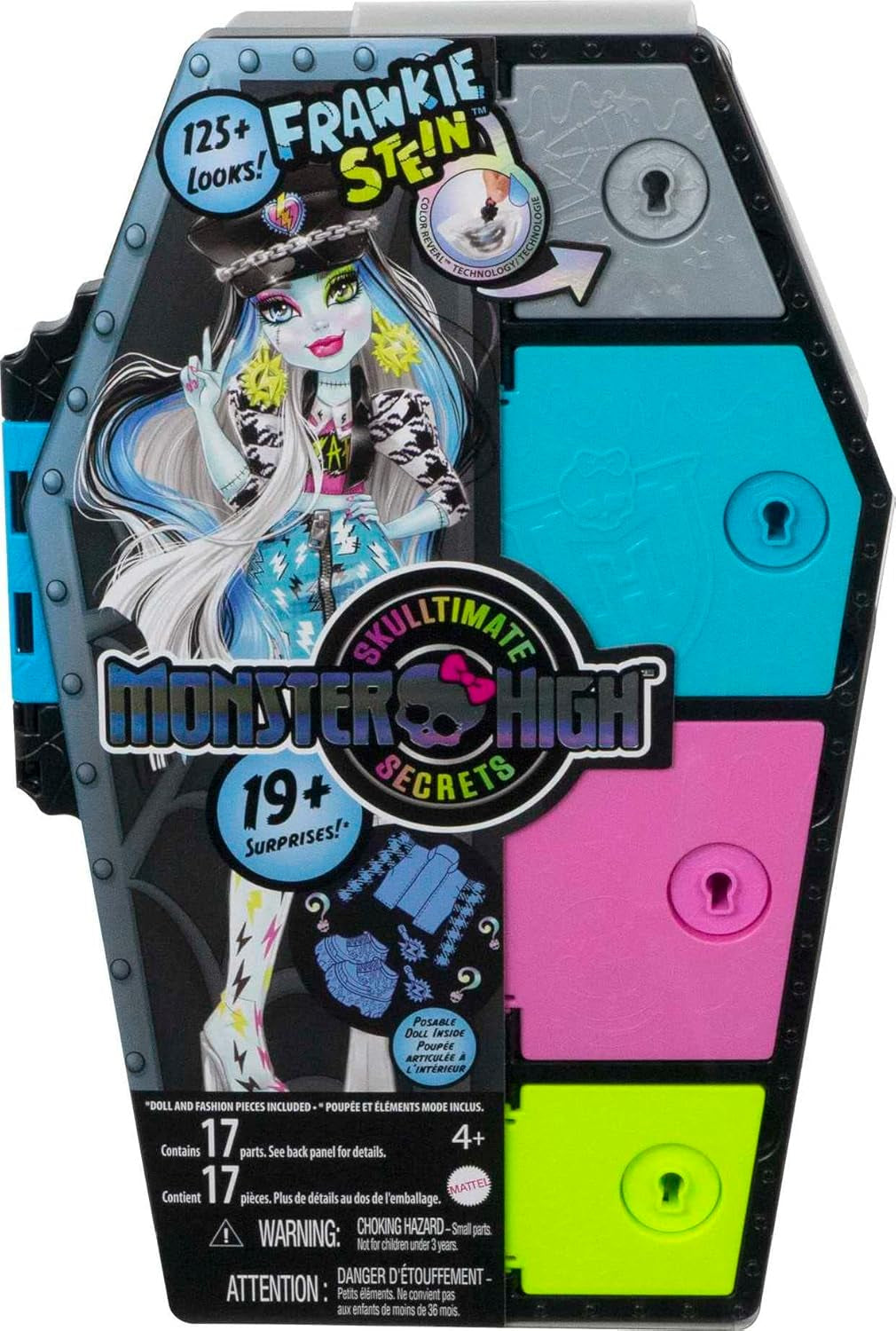 Monster High HKY62 - Puppe und Modeset, Frankie Stein mit Spind und über 19 Zubehörteilen, Skulltimate Secrets, Puppen Spielzeug für Kinder ab 4 Jahren