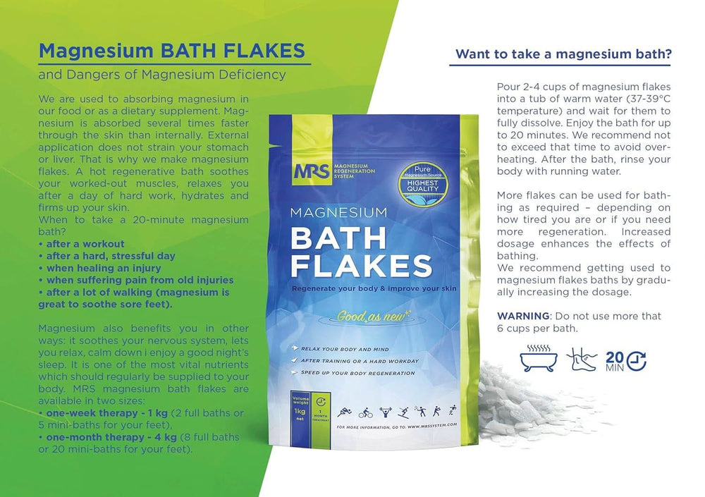 MRS fulgi de clorură de magneziu 100% naturali - săruri de baie ideale pentru o baie de picioare, baie completă și împotriva deficienței de magneziu - 4 Kg Duș și baie Naty Shop