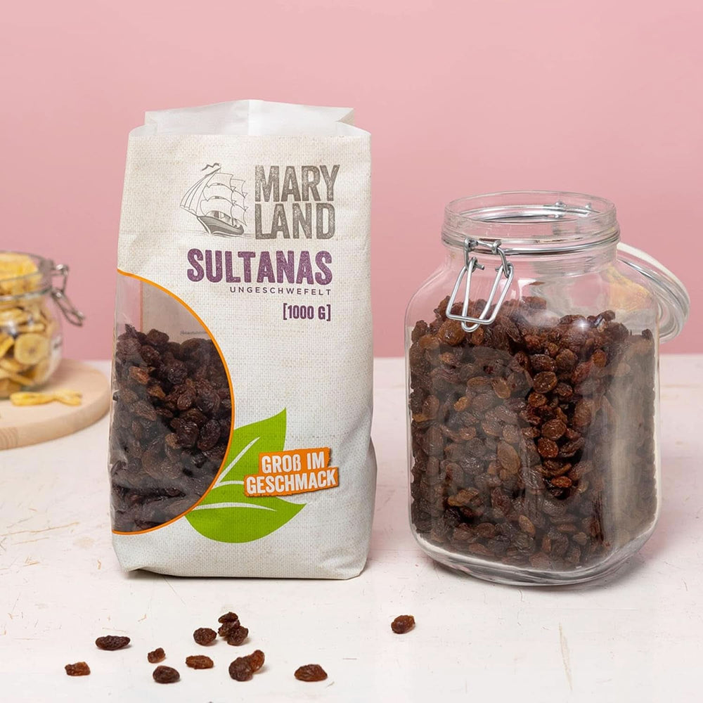 Maryland Sultanas, Szárított mazsola, természetesen édes, hozzáadott cukor nélkül - tartósítószer nélkül, 1 kg Szárított termékek Naty Shop
