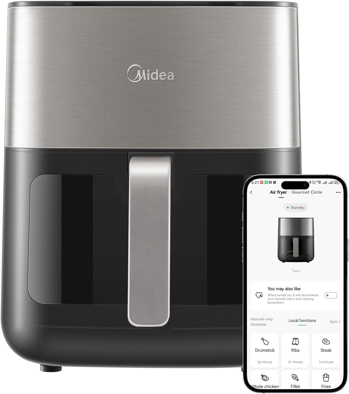 Midea Hot Air Fryer 2L, 1150W Airfryer, olajmentes, Forrólevegős sütő, Automatikus kikapcsolás funkció Háztartási gépek Naty Shop 6L