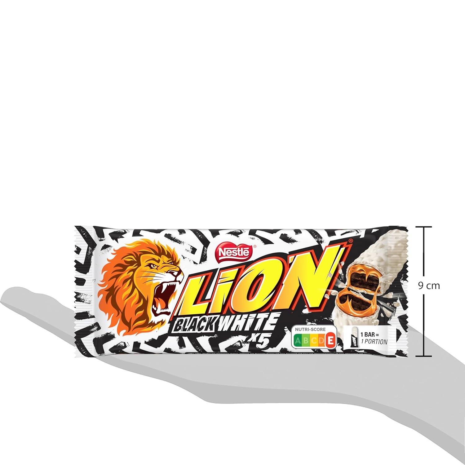 LION Black & White csokoládé, intenzív ízű snack, ropogós csokoládé és ropogós chips, brownie töltelék, egyedülálló ínycsiklandó élmény, 1 csomag (5 x 30g)