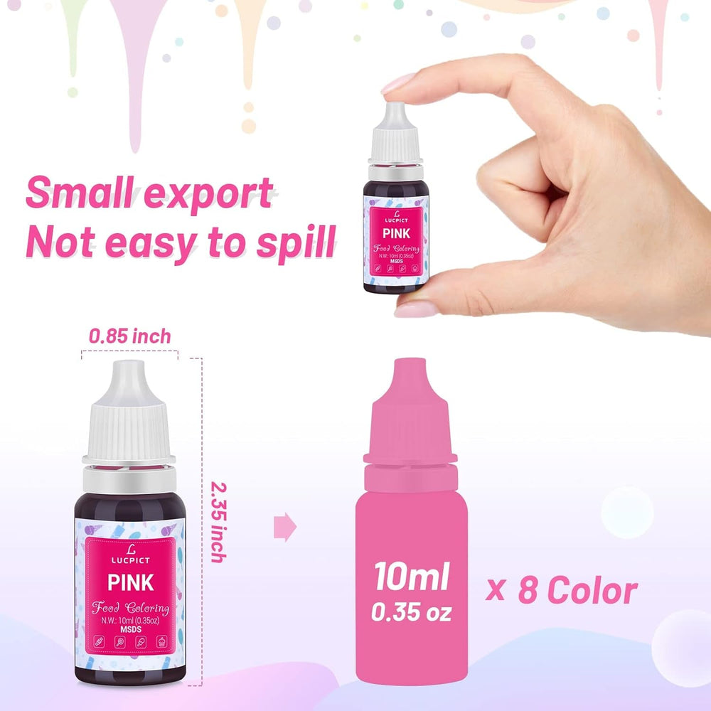 Colorant alimentar 8x10ml – Set de coloranți alimentari lichidi foarte concentrați pentru copt, prăjituri, fursecuri, glazură, macaroane, fondant – Colorant alimentar vibrant pentru săpunuri DIY, slime, meșteșuguri