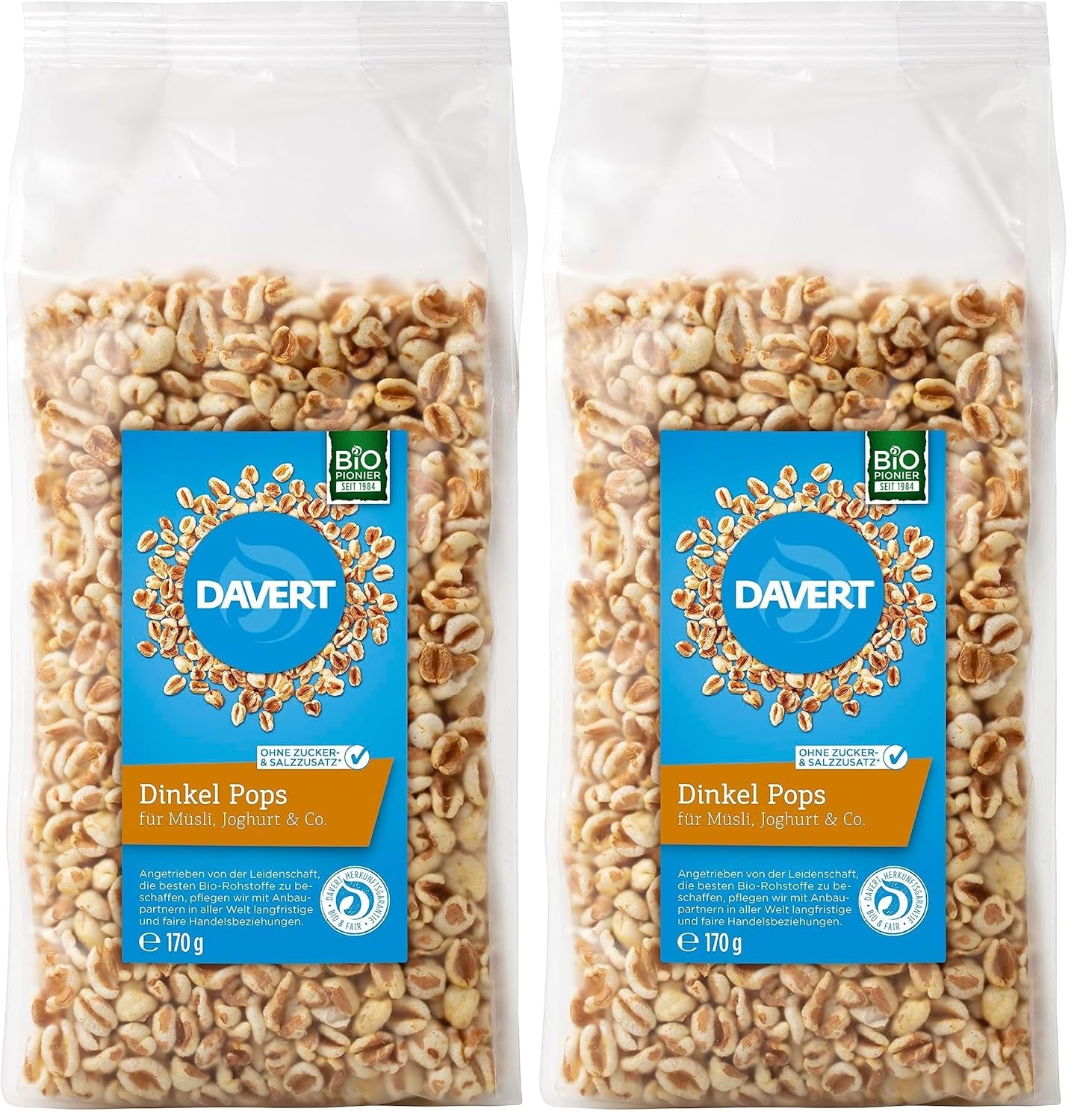 Davert tönköly nyalóka 170g – Ízesített, szellős és könnyed expandált tönkölybab finom pörkölés ízzel – 100% Davert Organic Quality (1 x 170g)