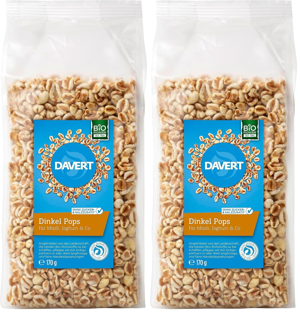 Davert tönköly nyalóka 170g – Ízesített, szellős és könnyed expandált tönkölybab finom pörkölés ízzel – 100% Davert Organic Quality (1 x 170g)
