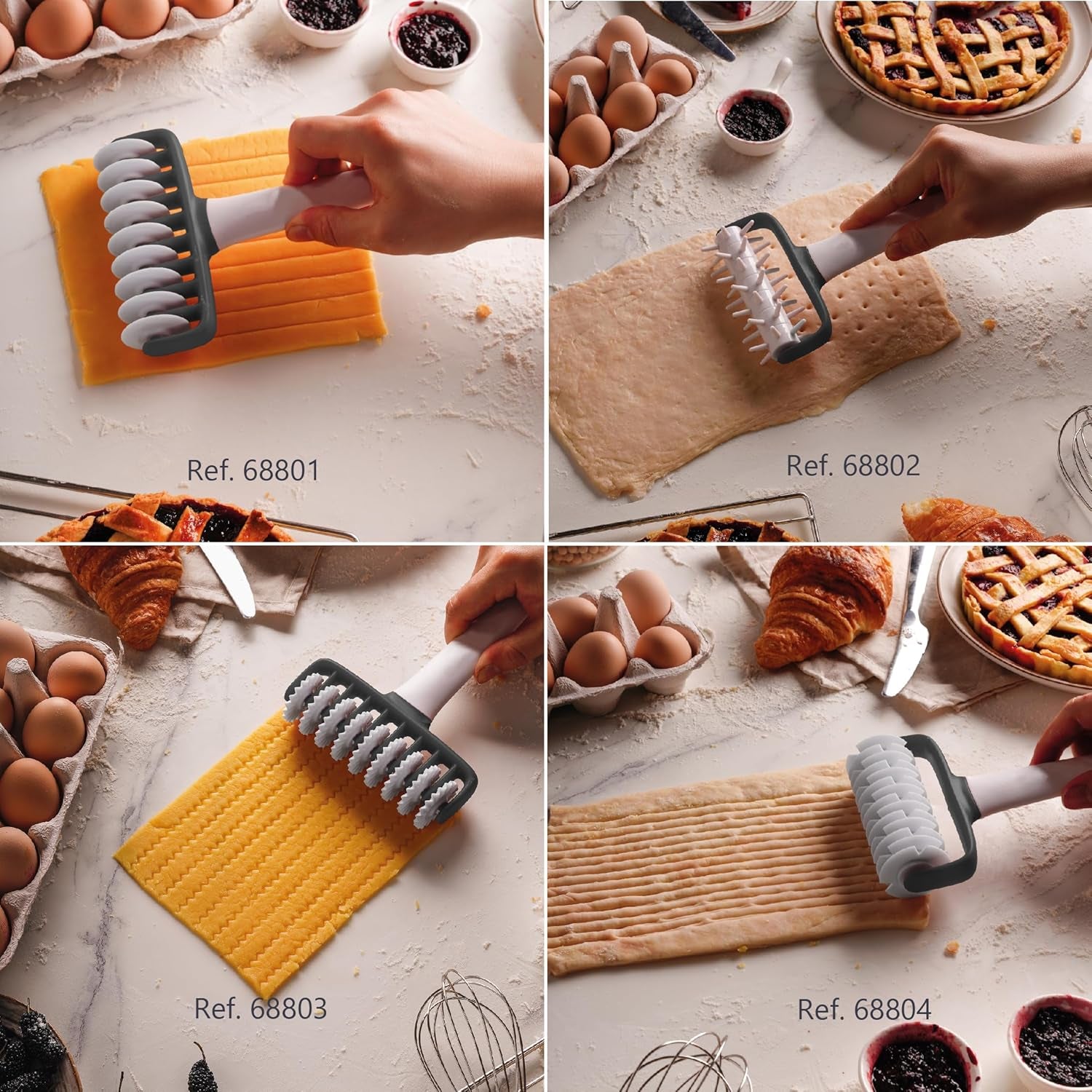 - 68802 - Küchenrollkissen, Tupfwalze, Nudelrolle, Verhindert Blasen im Teig, Ergonomischer Griff, 100% Abnehmbar, Spülmaschinenfest, Polipropilén, BPA-frei, 12x19,5 cm