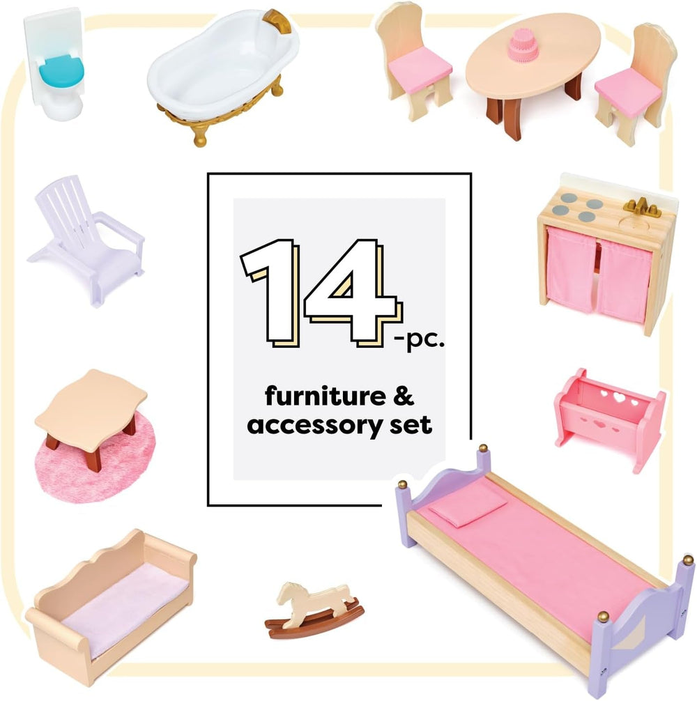 Casă de păpuși din lemn Kidkraft Charlotte cu mobilier și accesorii, casă de păpuși în stil clasic pentru păpuși de 30 cm, jucărie pentru copii de la 3 ani, 65956 Casute de papusi Naty Shop