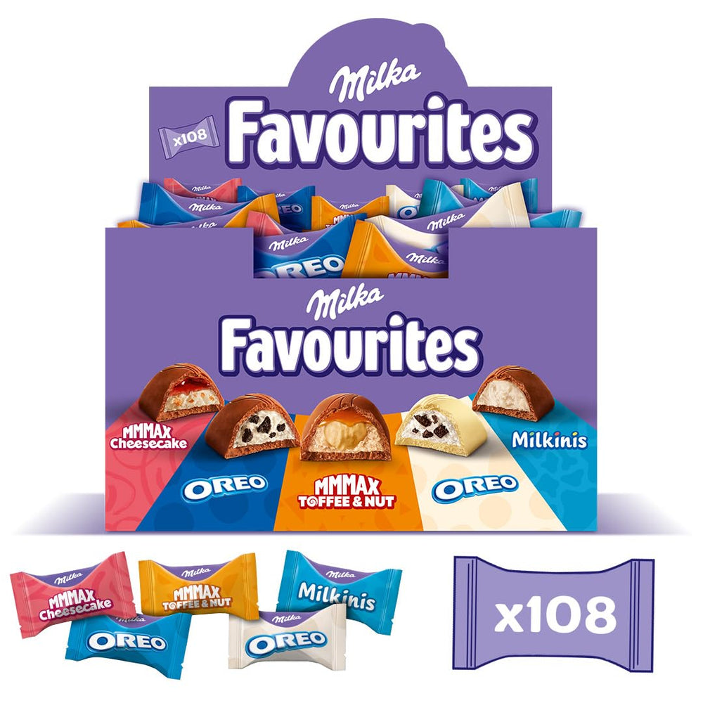 Milka Favorites – 5 népszerű csokoládé választék keveréke, 108 darab egyenként csomagolt csokoládé – 1 kg
