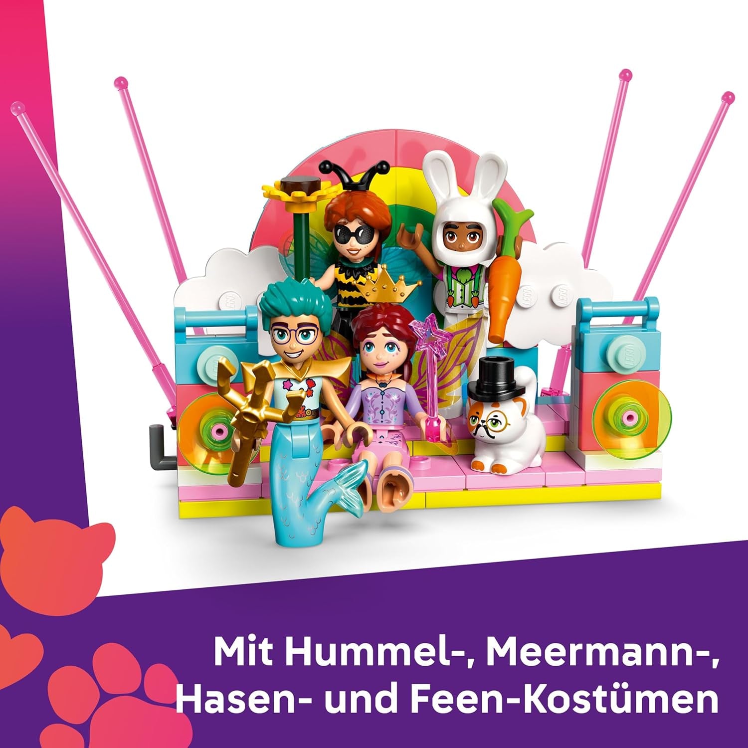 LEGO Friends Kostümparty mit Einhorn und Fee - Spielzeug für Mädchen ab 6 Jahren - Bühne, DJ-Pult, 4 Minipuppen, der Katze Churro und Einer Pferdefigur sowie lustigem Zubehör - Ajándékötlet - 42661