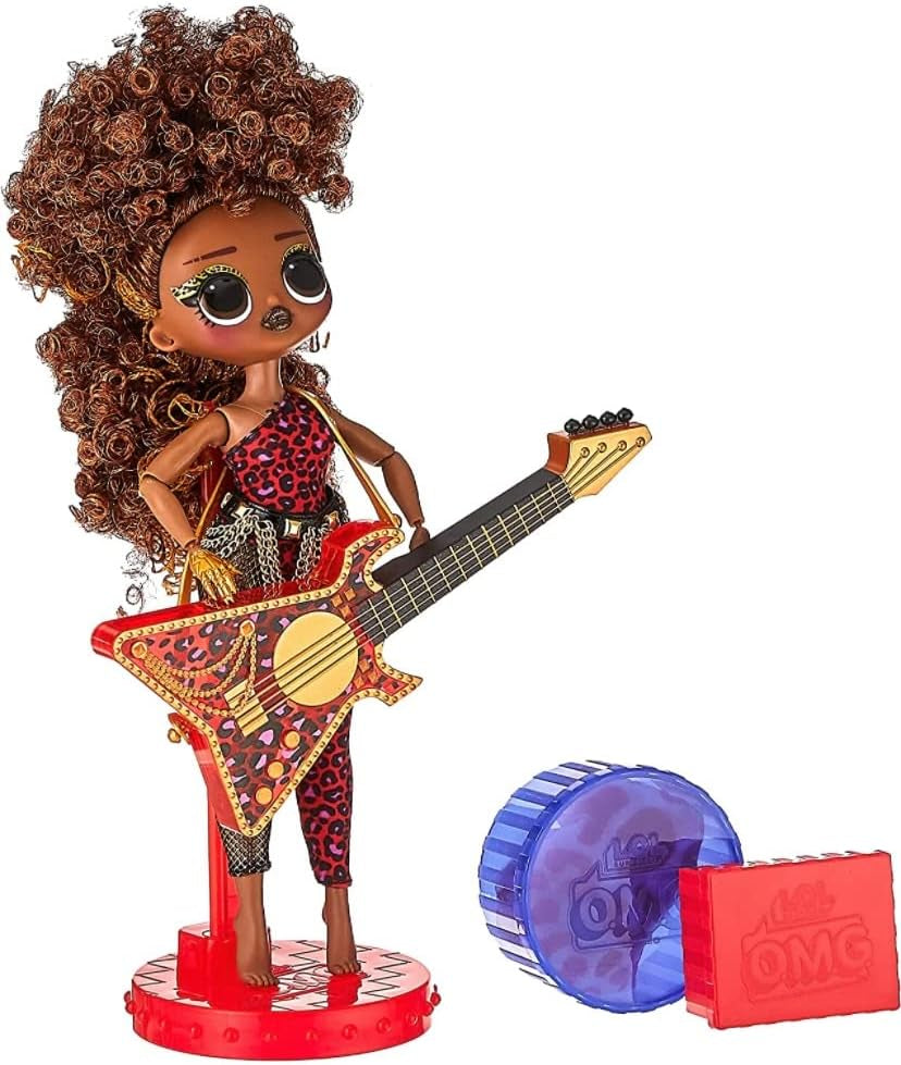 L.O.L. Meglepetés! OMG Remix Rock FEROCIOUS Modepuppe mit 15 Überraschungen -mit Bassgitarre, Outfit, Schuhen, Bürste, Puppenständer, Songtext-Magazin & Plattenspieler-Paket - Für Mädchen ab 4+ Jahren