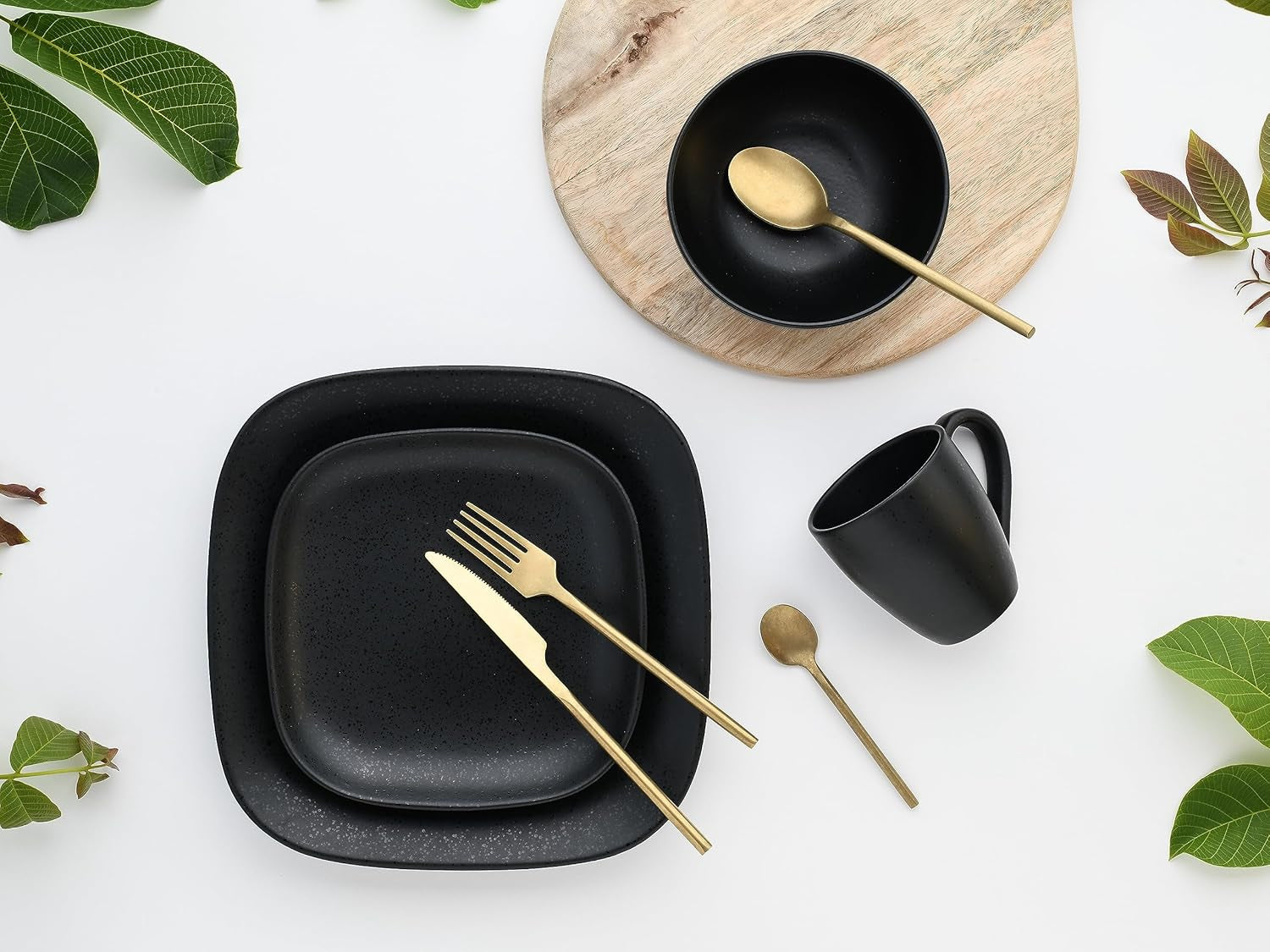 Creatable, 16818, Serie Magic Black Square, 16-Teiliges Geschirrset, Kombiservice Aus Steinzeug, Spülmaschinen- Und Mikrowellengeeignet, Made in Portugal Seturi vesela masa Naty Shop