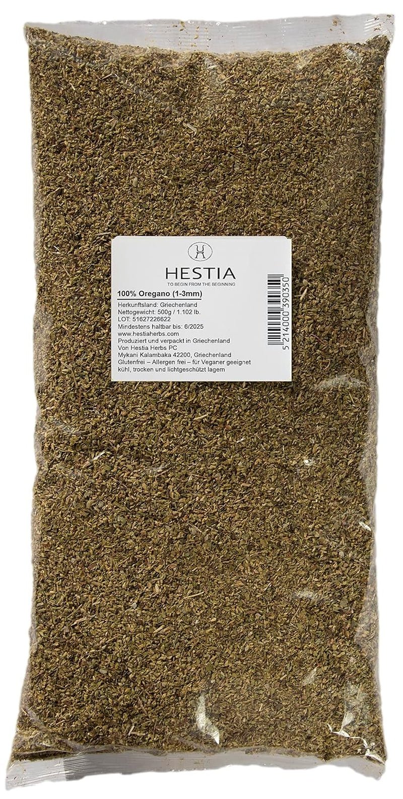 Hestia Herbs Griechischer getrechtenter Oregano 500 g, Allergenfrei – Vegán – GVO-frei