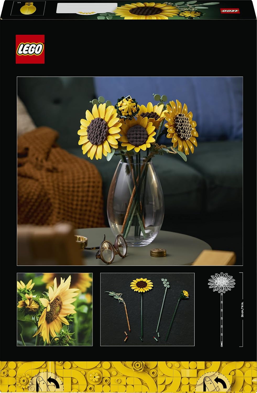 LEGO Botanicals Sonnenblumenstrauß - Kunstblumen Set für Erwachsene - Kunstliche Sonnenblumen & Eucalyptuszweige für Deko im Wohn- oder Schlafzimmer - DIY Giftidee für Frauen - 11502