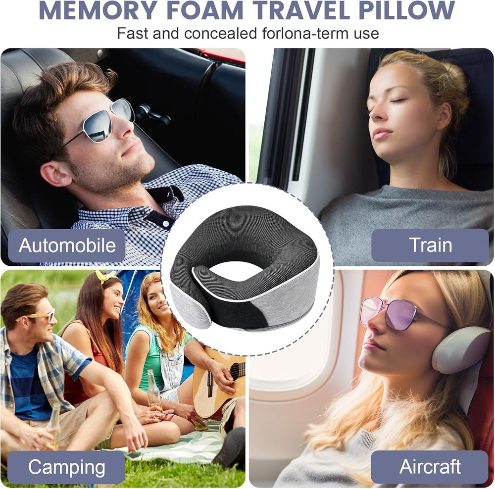 Pernă pentru gât, pernă de călătorie din spumă de memorie, pernă pentru gât din spumă de memorie, design ergonomic, cu mască pentru ochi, 2 dopuri de urechi și pungă de depozitare, perfectă pentru a dormi pe drum atunci când călătoriți Perne ortopedice cervicale Naty Shop