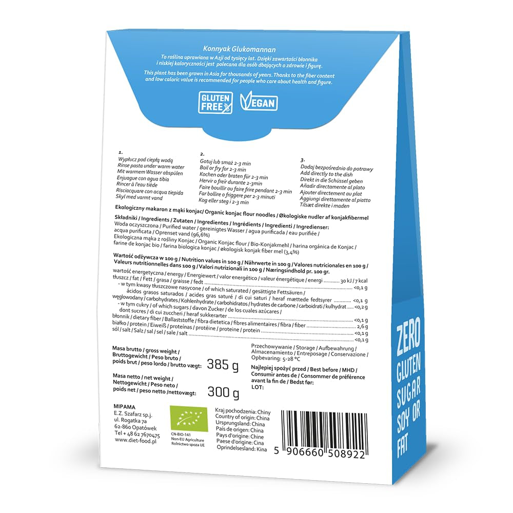 DIÉTAÉTEL Bio Shirataki Konjac Instant Rizs, Alacsony szénhidráttartalmú, Alacsony kalóriatartalmú, Vegán, Zsírmentes, Szójamentes, Gluténmentes, Ketobarát, Karcsúsító, 300 gramm