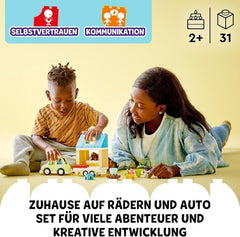 LEGO 10986 DUPLO Otthon Kerekeken, játékautó nagy kockákkal, figurákkal és játékautókkal fiúknak és lányoknak 2 éves kortól, fejleszti a finommotorikát Építőkészletek Besuche den LEGO-Store