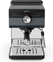 Espressor KRUPS Authentic+, 15 bari, operare intuitivă, design sofisticat, duză de abur, inclusiv accesorii extinse, Bullet Argintiu închis/Oțel inoxidabil, XP384G10