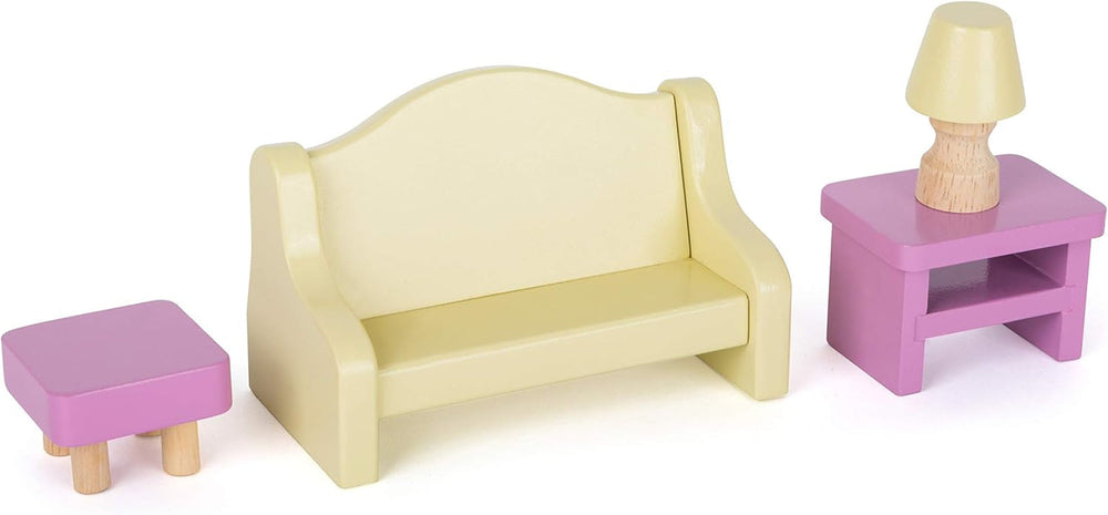 Kis lábú 11192 3 szintes, forgó fa babaház többszínű játékbútorral 37 x 40 x 67 cm Naty Shop babaházak