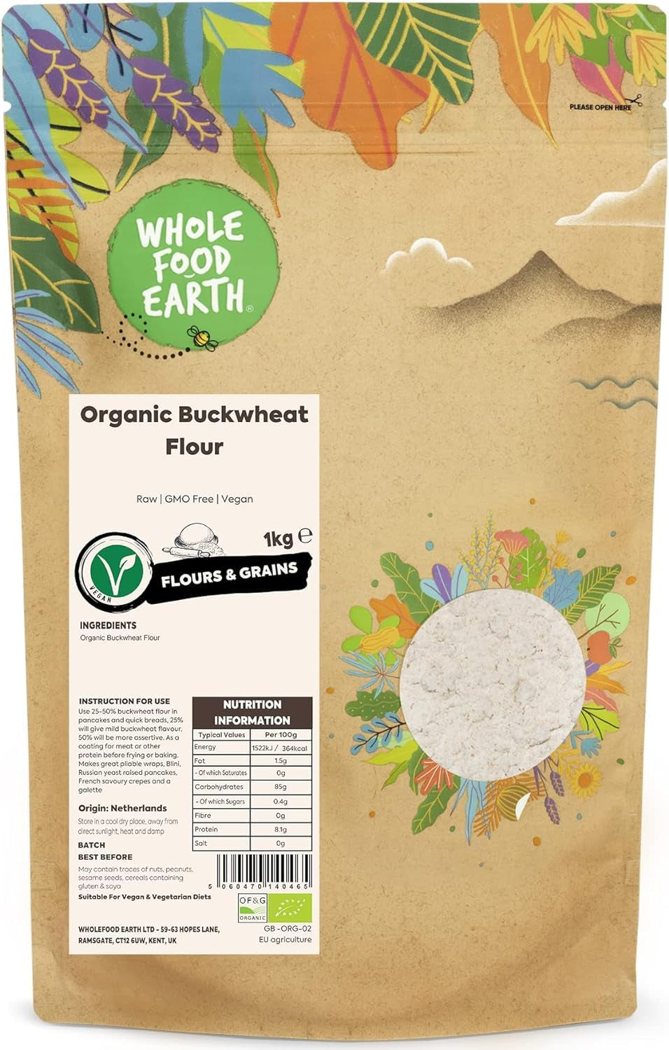 Wholefood Earth bio hajdinaliszt 1kg | Kegyetlen | Nem GMO | Vegán | Tanúsított bio