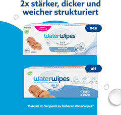 WaterWipes Sensitive+ Nedves törlőkendő újszülötteknek és csecsemőknek, 360 db (6 csomag), 3 az 1-ben Tisztítás, ápolás, védelem, 99,9% víz, illatmentes