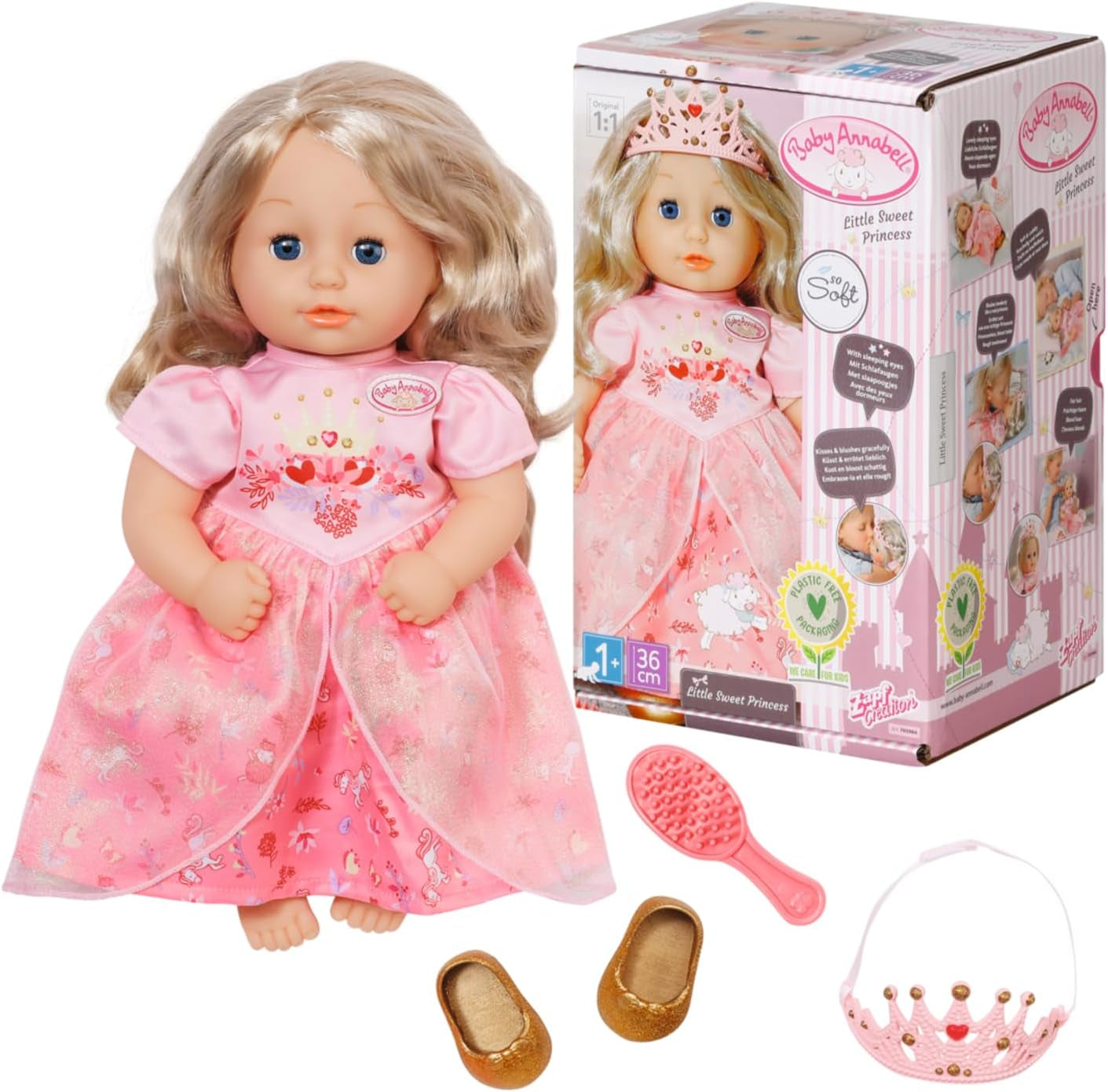 Baby Annabell Little Sweet Prince 36cm, weiche Prinzen-Puppe mit hochwertigen Haaren, Schlafaugen, blauem Oberteil, weißer Hose und Schuhen, 707104 Zapf Creation