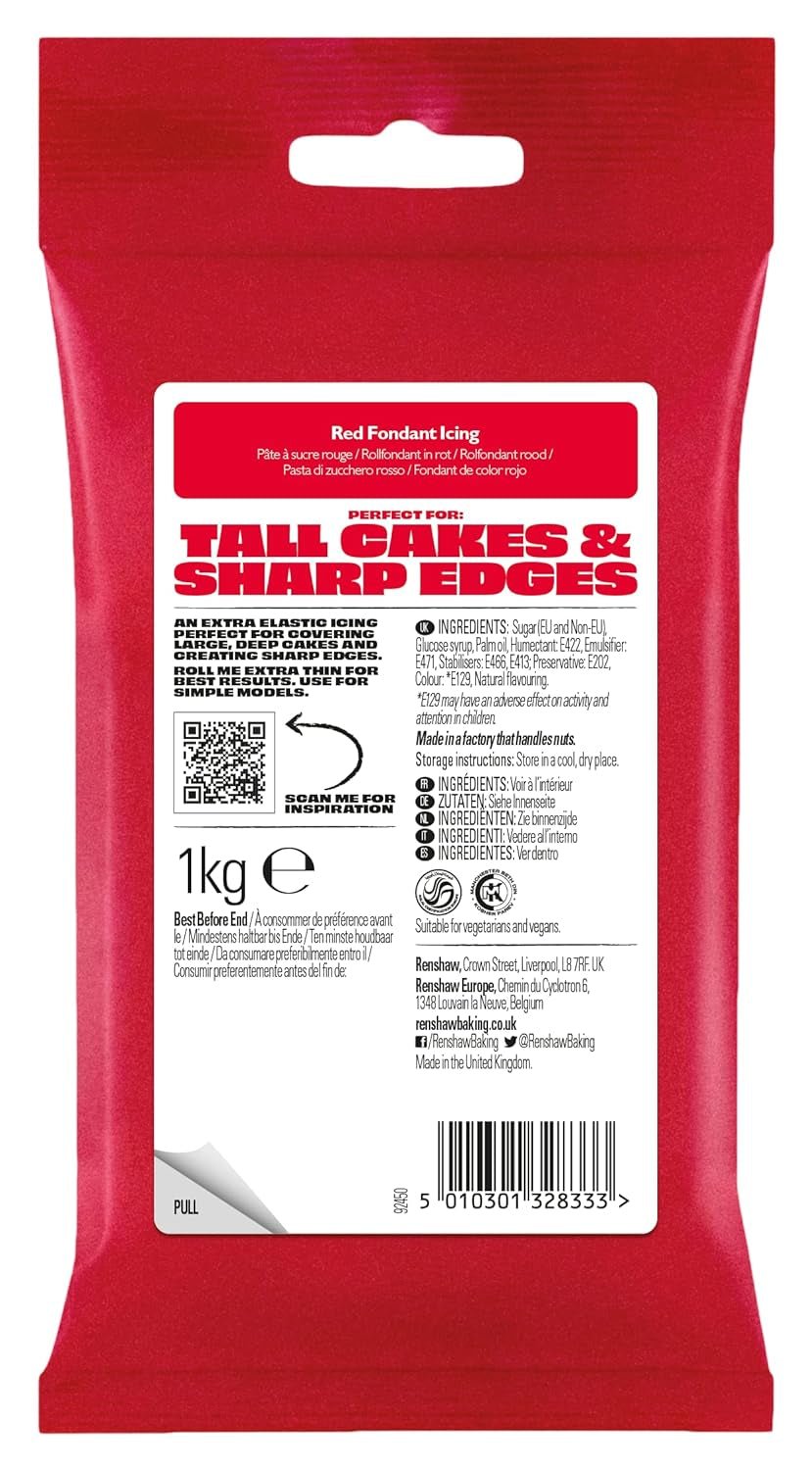 Extra Fondant Red 1kg - Fondant extra elastic cu aromă de vanilie, perfect pentru acoperirea prăjiturilor - Red - 1 kg Pasta de zahar Naty Shop