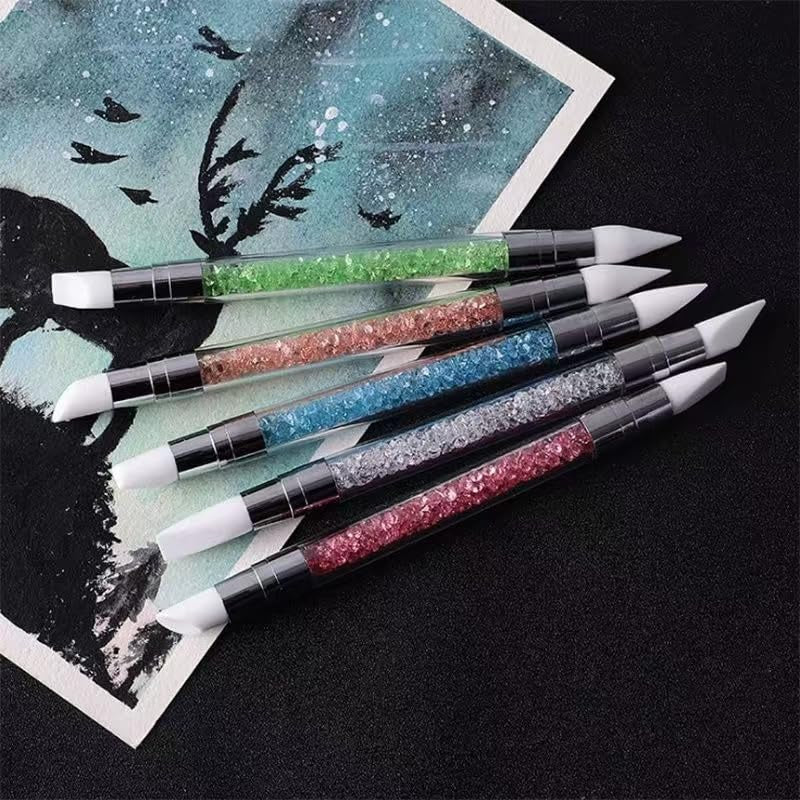 ZEOHBETY Nagelkunst-Skulpturstift, 5 Stück Doppelspitzen-Silikon-Nagelwerkzeuge Für Harz, Silikonpinsel, Acrylstift, Nagelkunst-Pinsel, Nagelfolienschnitzen, Zeichnen, Effekt, Formen, Zeichnen