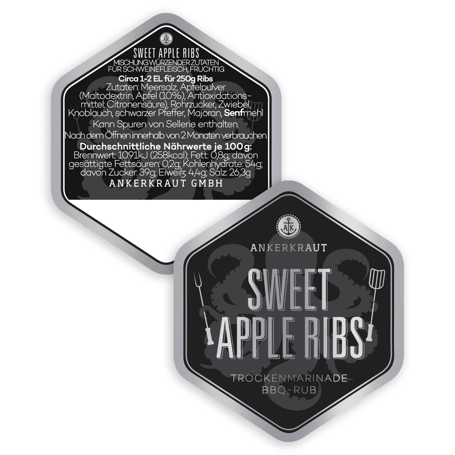 Ankerkraut Sweet Apple Ribs, fruchtige BBQ-Rub Gewürzmischung zum Grillen von Spare-Ribs und Schwein, 240g im Streuer