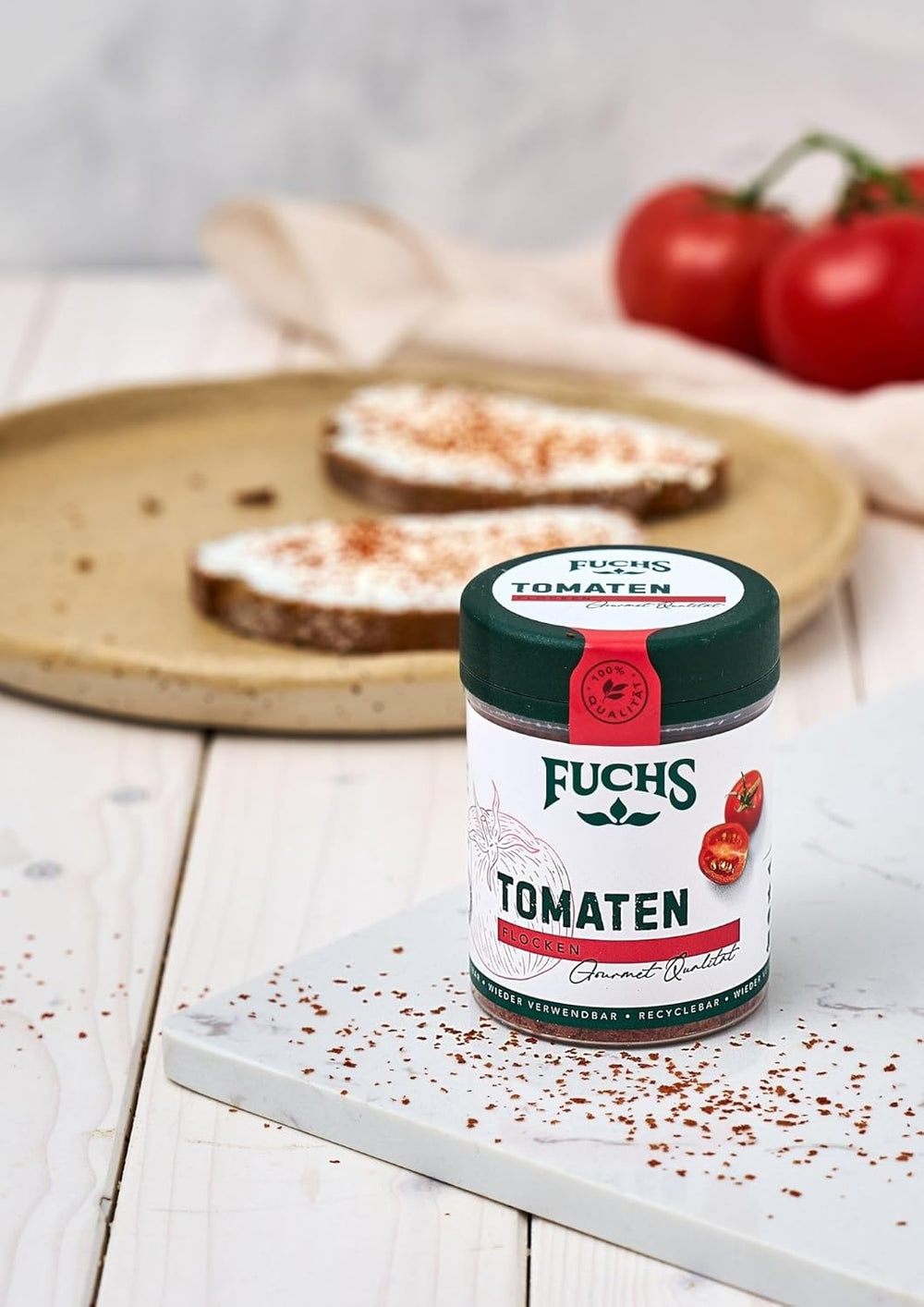 Fuchs Gewürze - Tomaten Flocken - Gewürz für Ofenfeta oder tomatigen Geschmack in Saucen - természetes összetevők - 40 g wiederverwendbarerben, recyclebarer Dózis