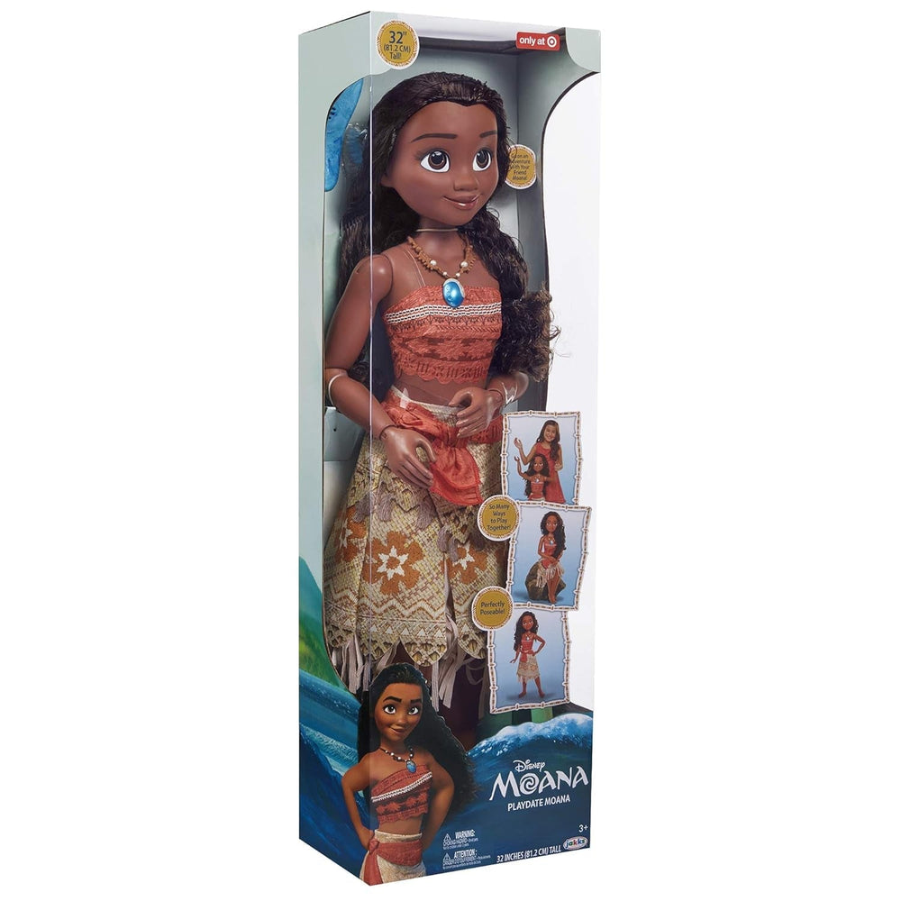Disney Princess Moana 80 cm Play Doll by Jakks Pacific Mozgatható baba kefével, hogy fésülje hullámos fürtjeit Film ihlette ruha Levehető medál nyaklánc babák Naty Shop