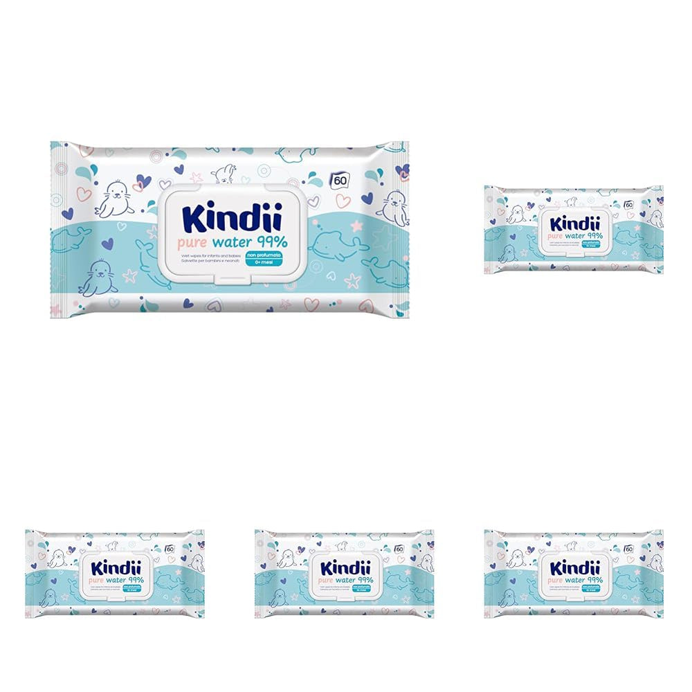Kindii Natural Balance nedves törlőkendő babáknak – (1 x 60 db) Nedves törlőkendő babáknak és gyerekeknek – Protective, Aloe Vera, Finom illatú – 60 db.
