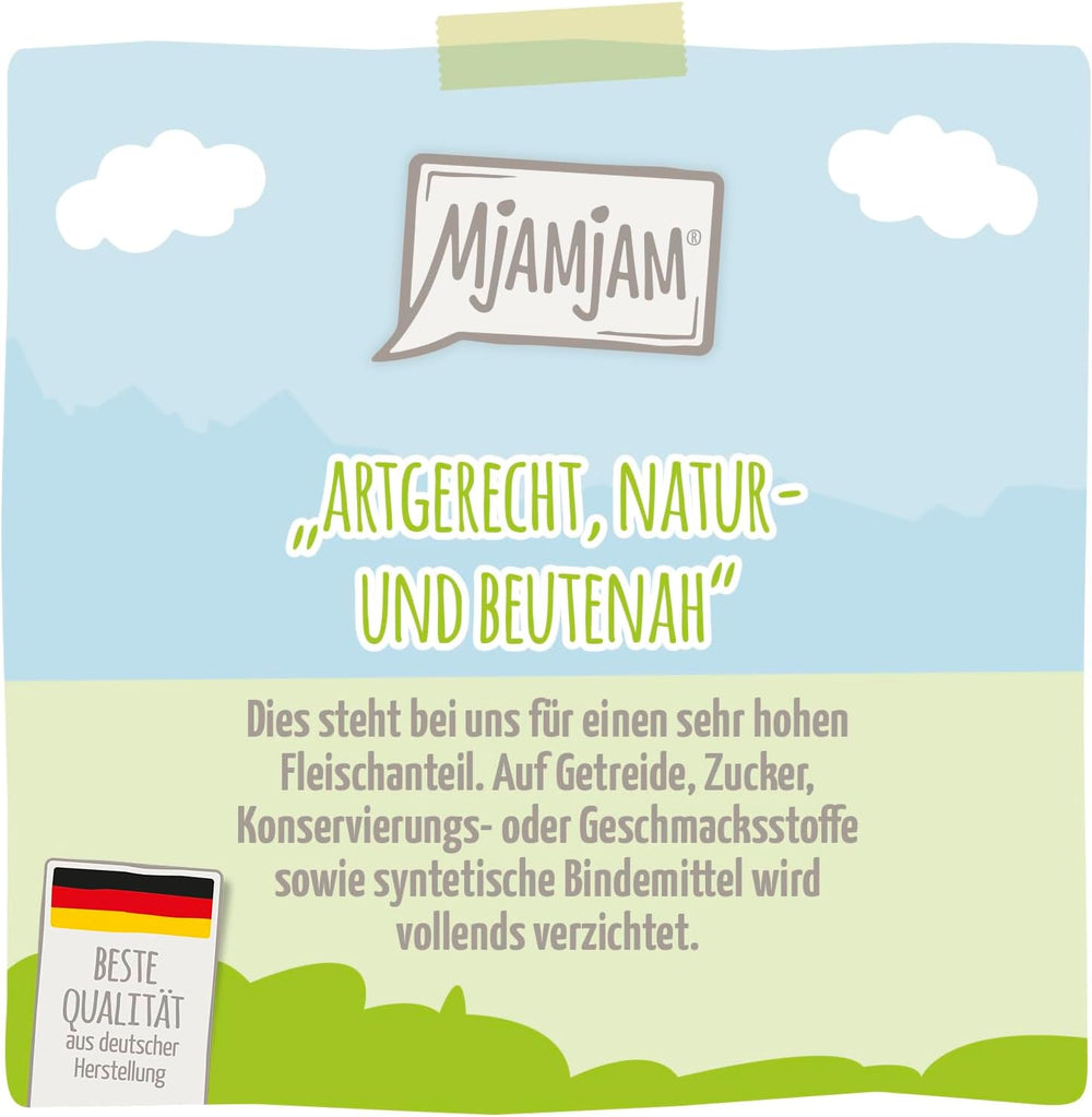 MjAMjAM - Hrană umedă premium pentru pisici - cutie delicioasă, pachet de 12 (12 x 200 g), fără cereale cu carne suplimentară