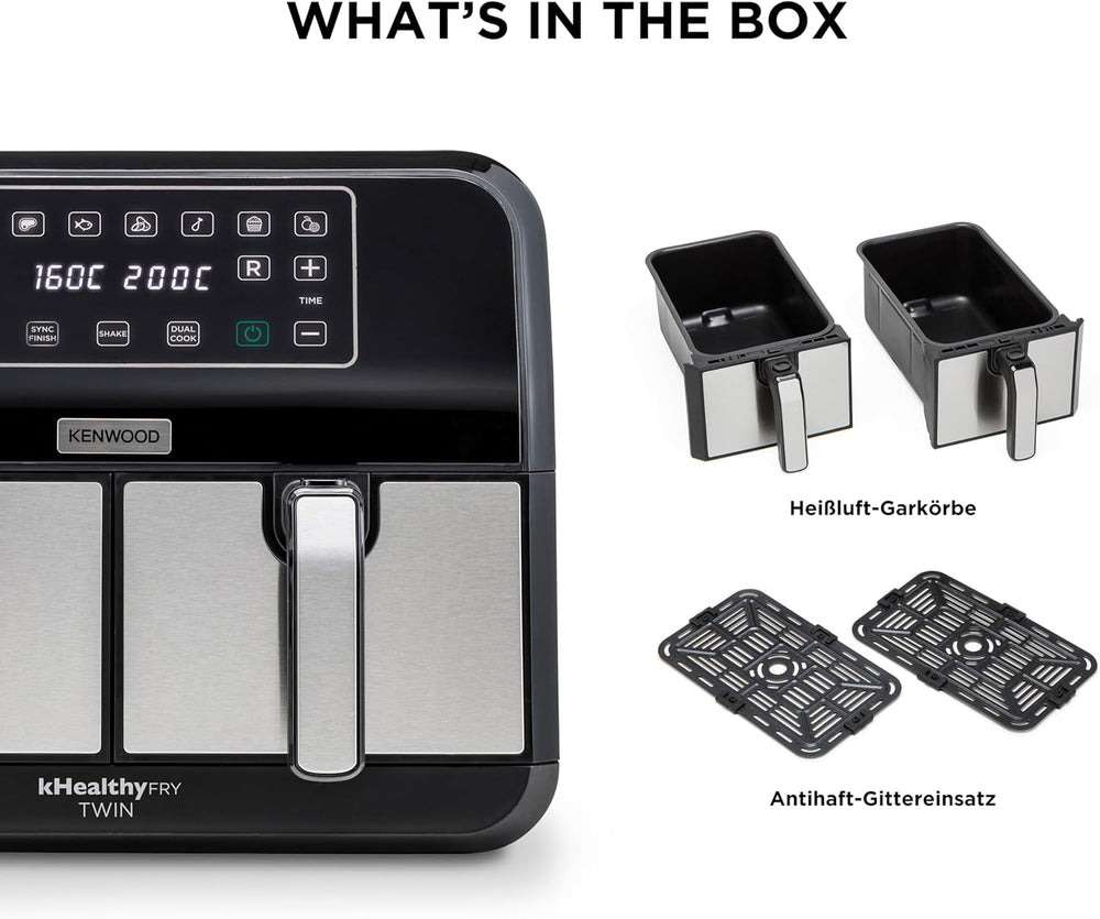Kenwood Khealthy Twin Airfryer, 8L (2X4L), cameră dublă, 8 programe, funcție Dual Cook & Sync Finish, ecran tactil Electrocasnice Naty Shop