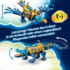 LEGO DREAMZzz 2 az 1-ben Krokodil-U-Boot - Spielzeug verwandelbar az Adler-U-Boot-ban - beleértve. 3 minifigura, 2 Spinnen und Einer sammelbaren blue Treasure-Kreatur - Geschenk für Jungen ab 8 Jahren - 71512
