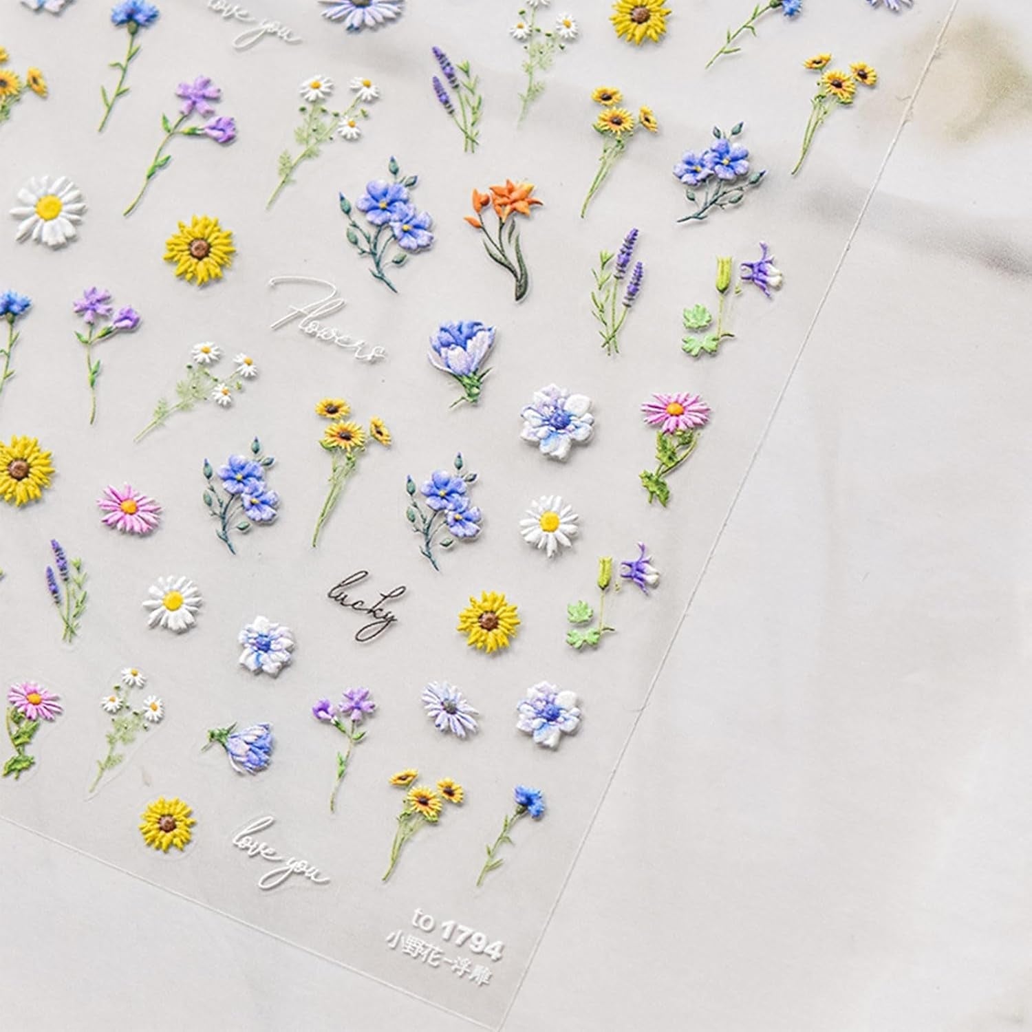 JMEOWIO 3D Nagelsticker Bunte Blumen Nail Art Sticker Selbstklebend Nagelaufkleber 5D Stereoskopisch Frühlings Sommer Blumen Dekoration Nageldesign Zubehör 2 Blatt