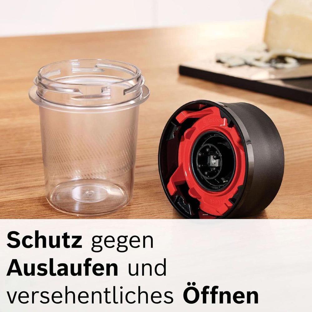 Bosch Standmixer Vitapower Serie 4 MMB6177S, Edelstahl-Klingen Made in Germany, 1,5L Thermosafe Glasbehälter, 0,6L To-Go-Flasche, Stopfer, Universalzerkleinerer, 30 000 E/perc, 1200 W, Shop Silver Kitchen Naty