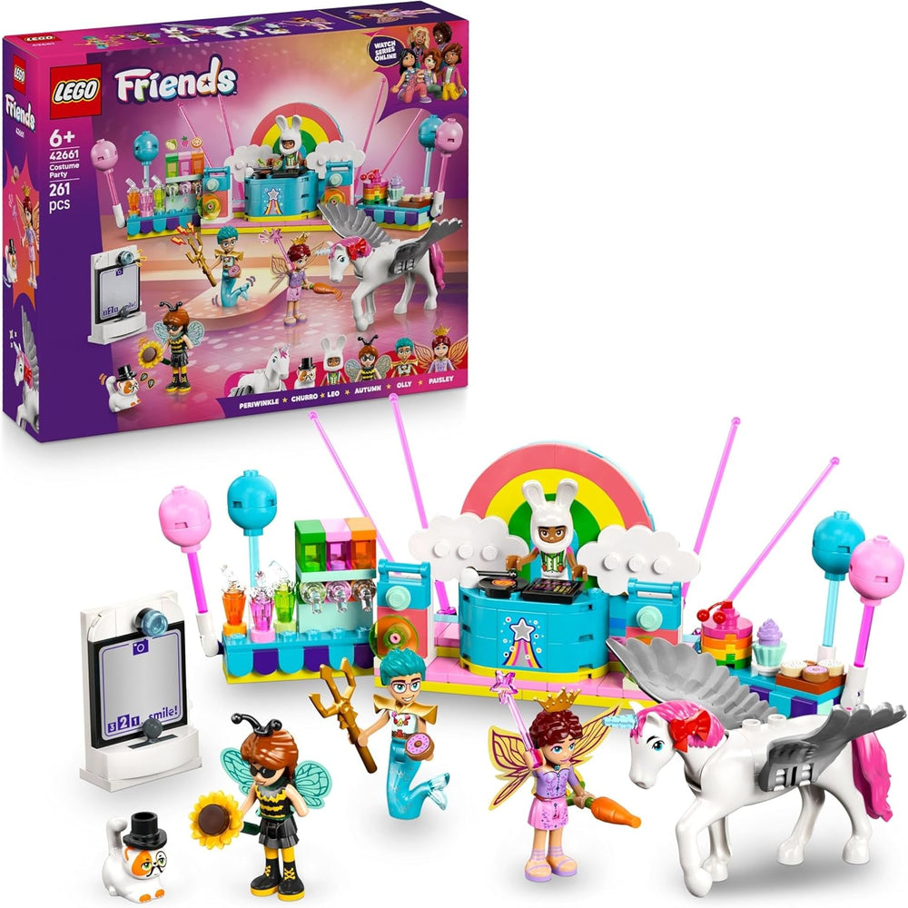 LEGO Friends Kostümparty mit Einhorn und Fee - Spielzeug für Mädchen ab 6 Jahren - Bühne, DJ-Pult, 4 Minipuppen, der Katze Churro und Einer Pferdefigur sowie lustigem Zubehör - Ajándékötlet - 42661