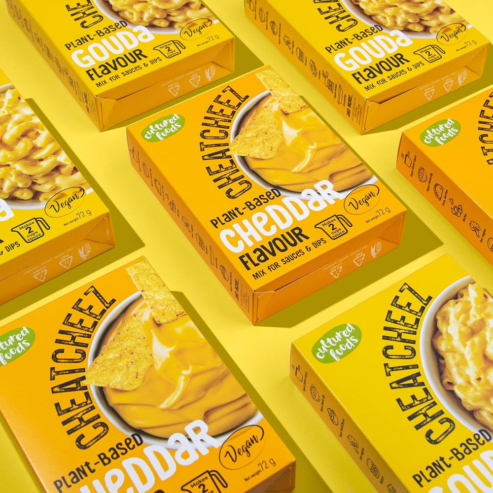 Kultúrált élelmiszerek veganer Käse Käseersatz Laktosefrei Glutenfrei 2-szer Gouda Und Cheddar CHEATCHEEZ