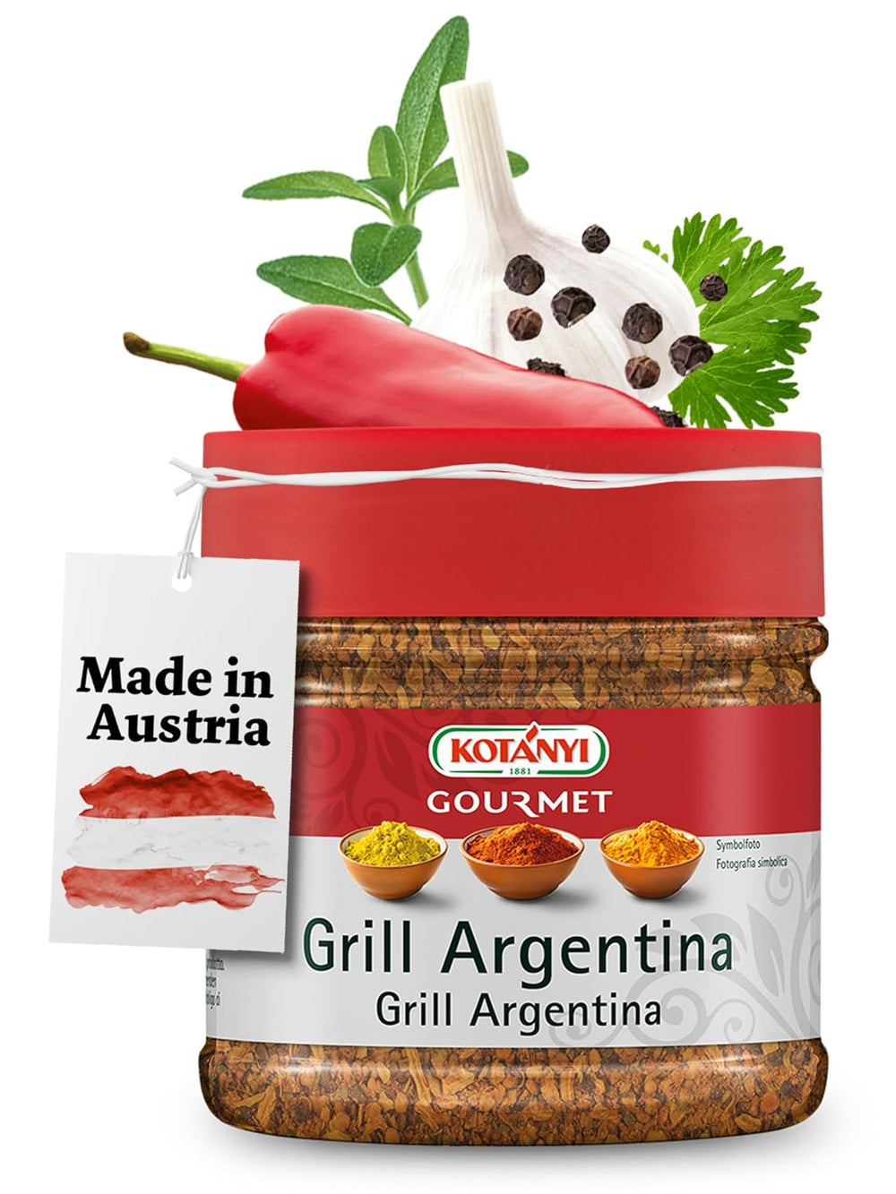 Kotanyi Gourmet Grill-Argentina Gewürzzubereitung, Paprika, Pfeffer, Koriander und Mehr, Fruchtig-fűszeres, 400ccm, 285 g