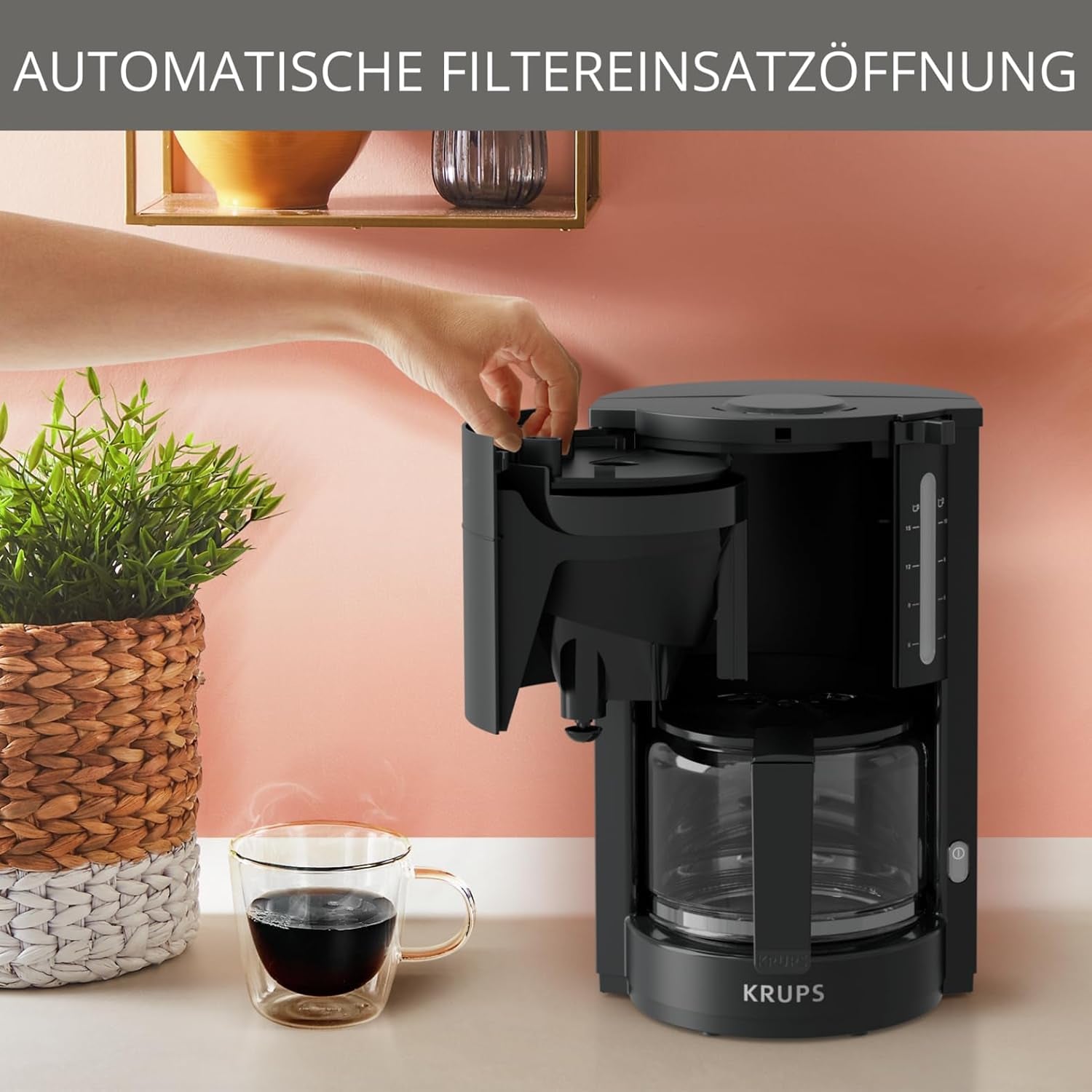 Krups F30908 ProAroma Espressor cu filtru și carafă de sticlă, capacitate 1,25 l, 10-15 cești, 1050 W, negru