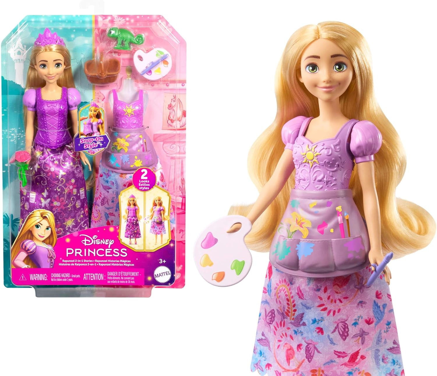 Mattel Disney-Princess-Spielzeuge, Hamupipőke-Modepuppe 2 Looks, 9 Accessoires, 2 Oberteile zum Anklipsen és 2 Röcke. 2-in-1-Geschichten inspiriert vom Disney-Film, JCR95