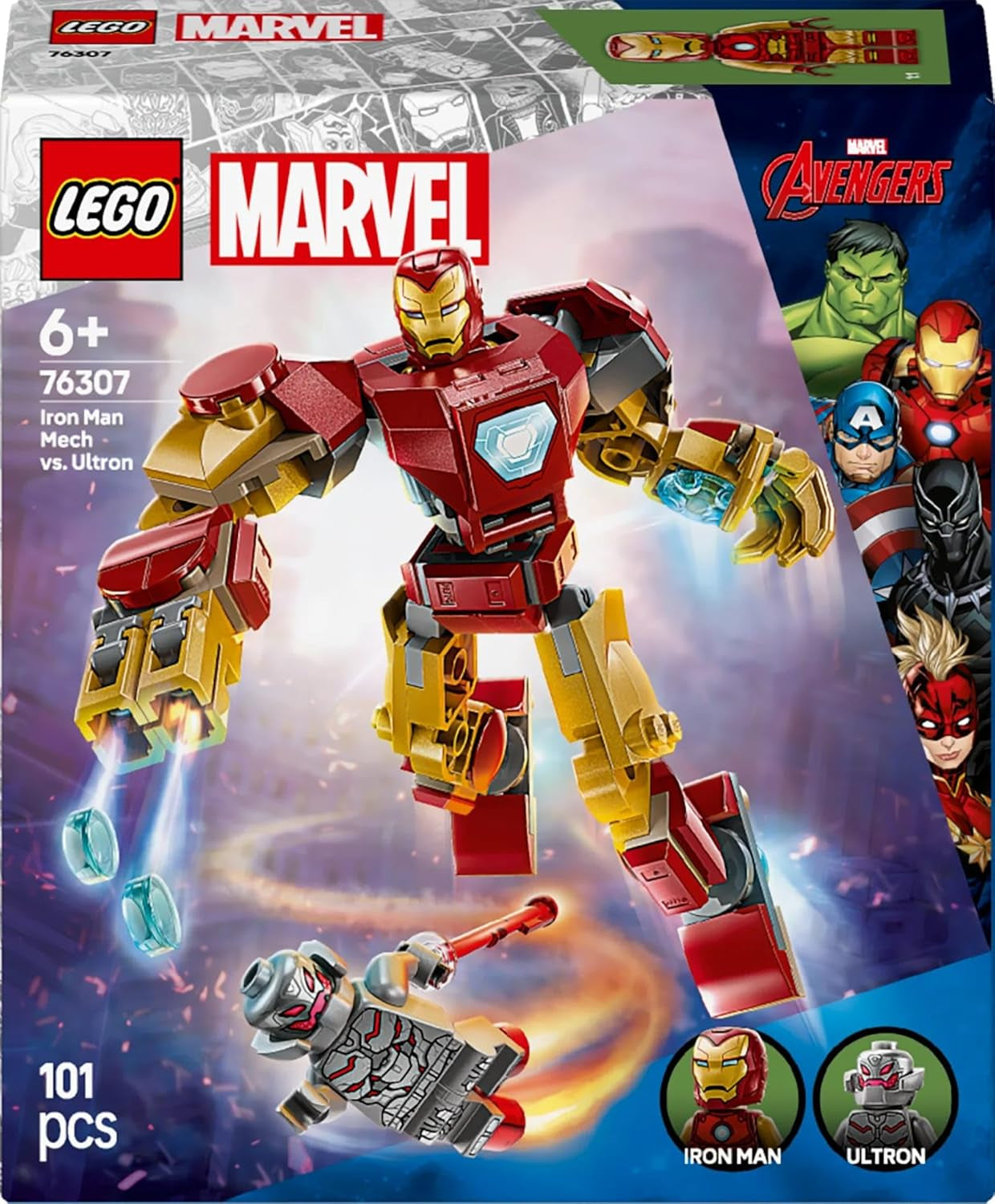 LEGO Marvel Iron Man Mech vs. Ultron - Szuperhős játék 2 minifigurával - Akciófigura mozgatható karokkal, lábakkal és ujjakkal - Ajándék 6 év feletti fiúknak és lányoknak 76307 Besuche den LEGO-Store építőkészletek