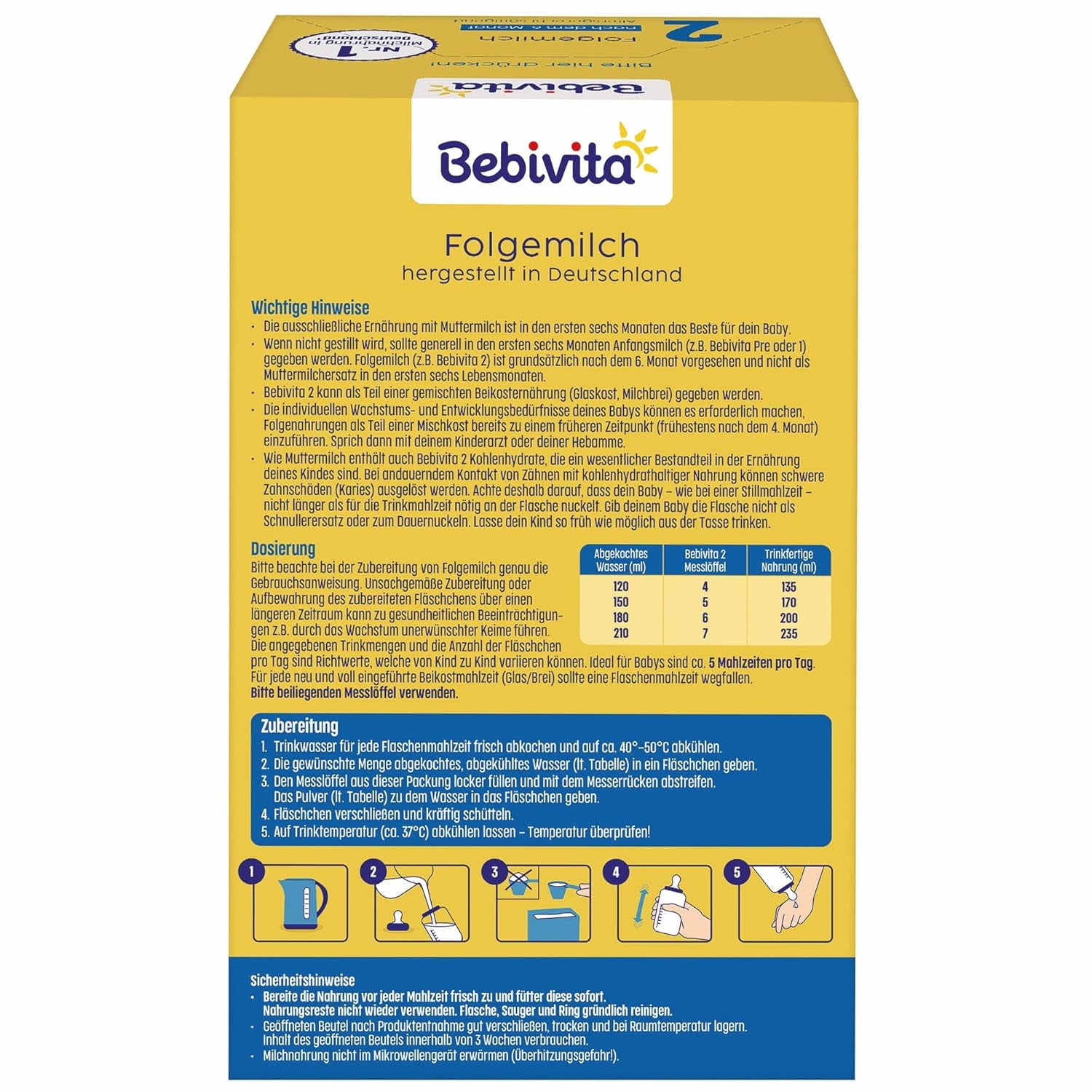 2 Folgemilch (4 x 500 g), nach dem 6. Monat, C- és D-vitaminnal, Omega-3-mal (DHA), más összetétellel