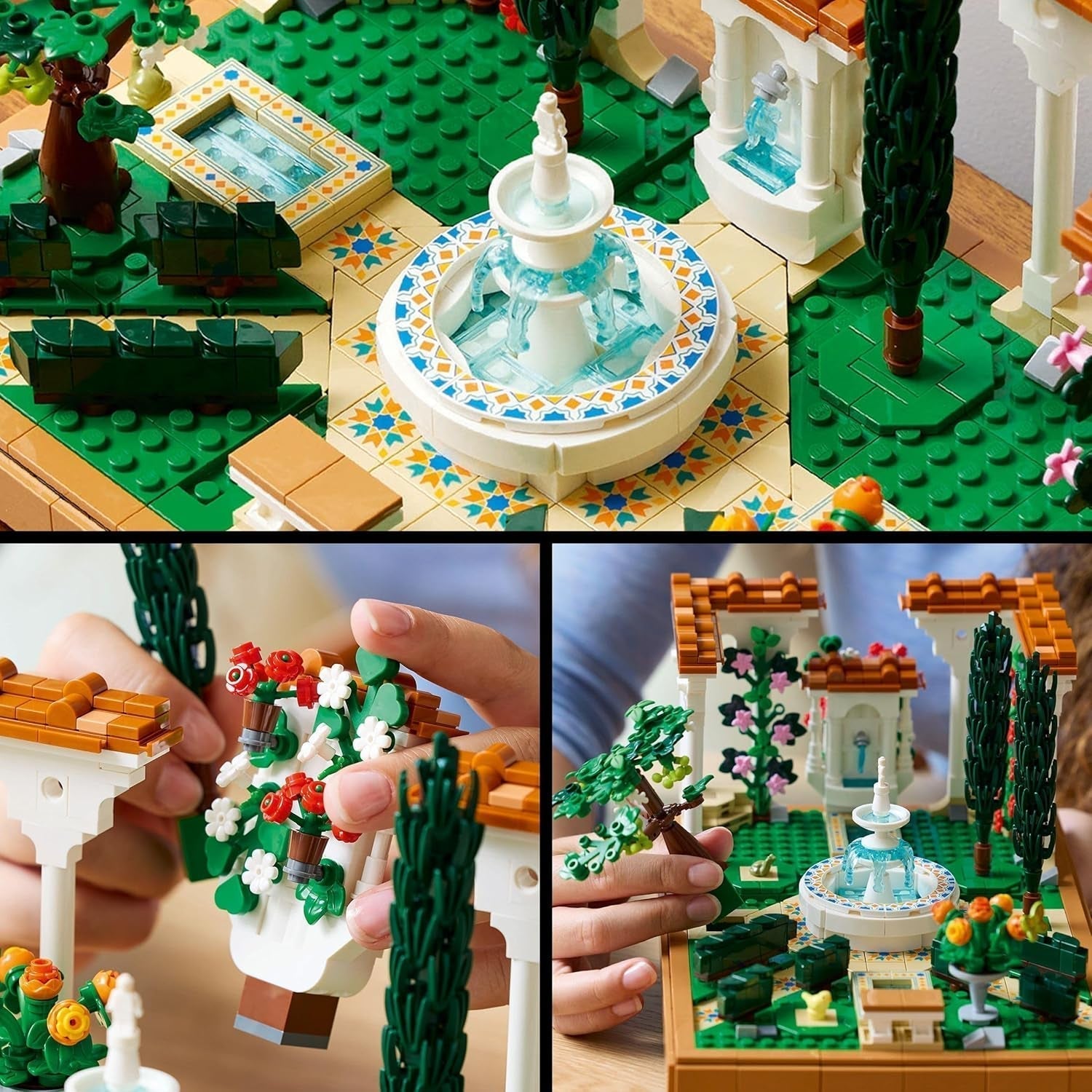 LEGO Icons Fountain Garden - Miniatűr építőkészlet felnőtteknek levelekkel, ciprusokkal, fákkal, szőlővel, virágokkal - Kreatív születésnapi ajándékötlet, házavató ajándék nőknek, férfiaknak - 10359 Építőkészletek Beuche den LEGO-Store