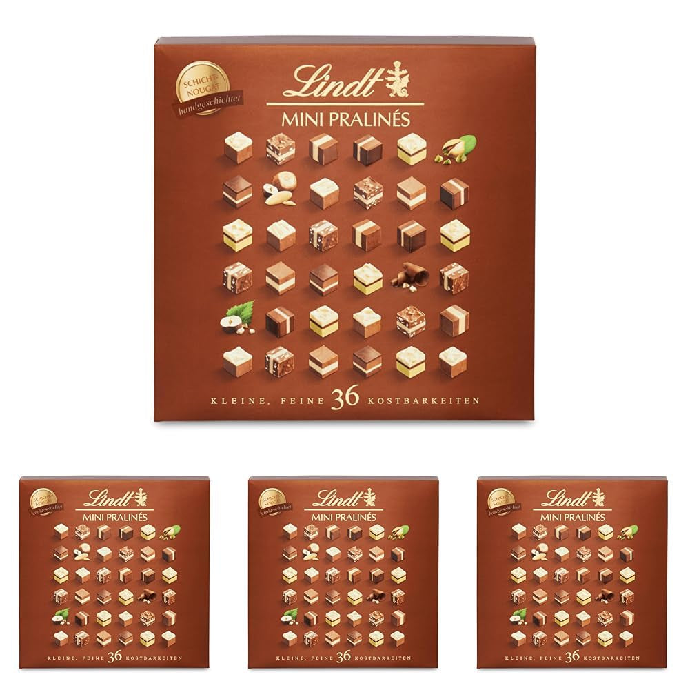 Ciocolată Lindt - Nougat Mini Pralinés, 165 grame, cutie cu 36 de praline Bomboane de Ciocolata Naty Shop 4 x 165 G Nougat