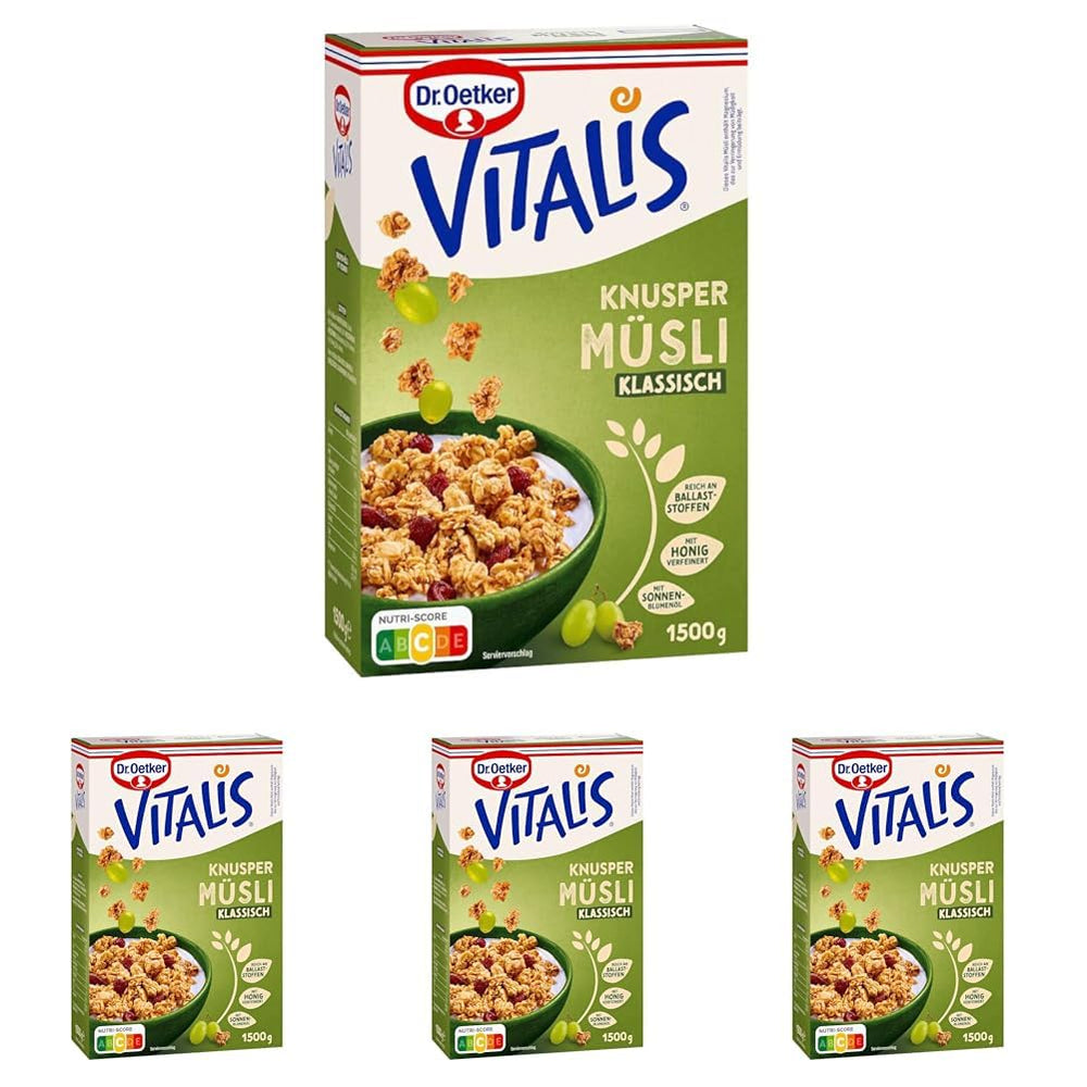 Dr. Oetker Vitalis klasszikus ropogós müzli: nagy csomag ropogós reggeli müzli mazsolával, 1 csomag, 1,5 kg