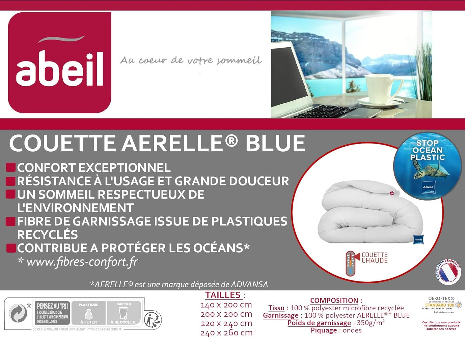 Paplan Aerelle Blue 200 X 200 cm - Ökológiai paplanok és paplanok Naty Shop